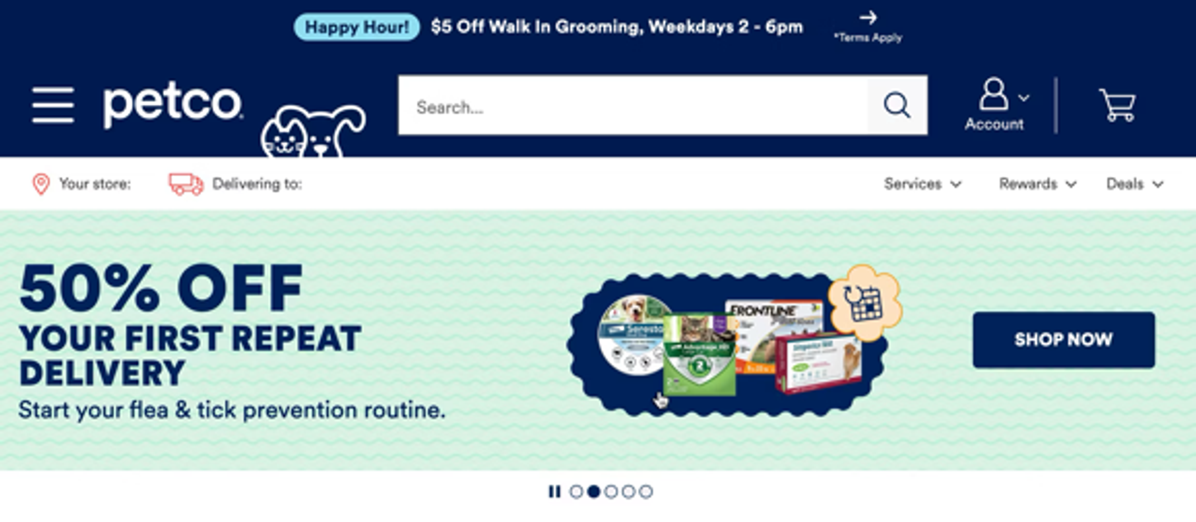 Homepage carousel on the Petco website