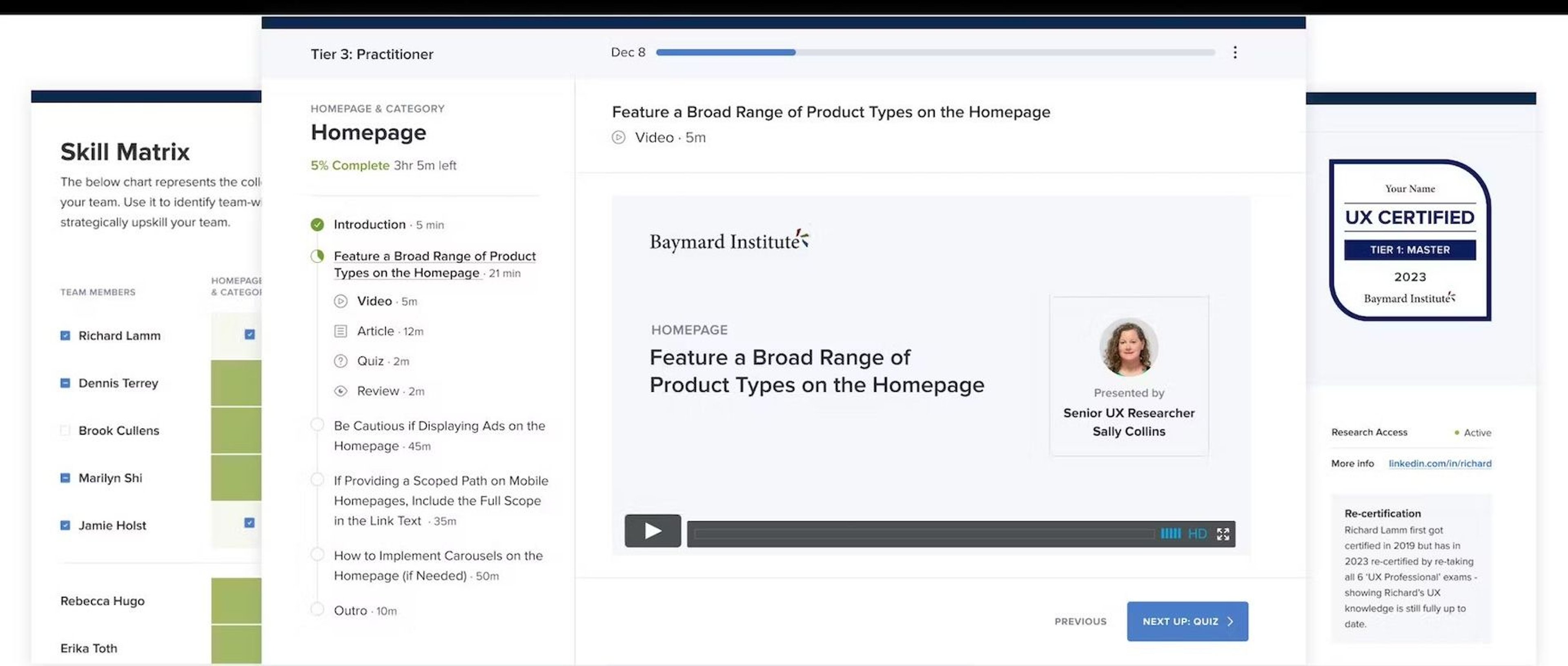 Screenshot of the UX Training & Certification feature within Baymard