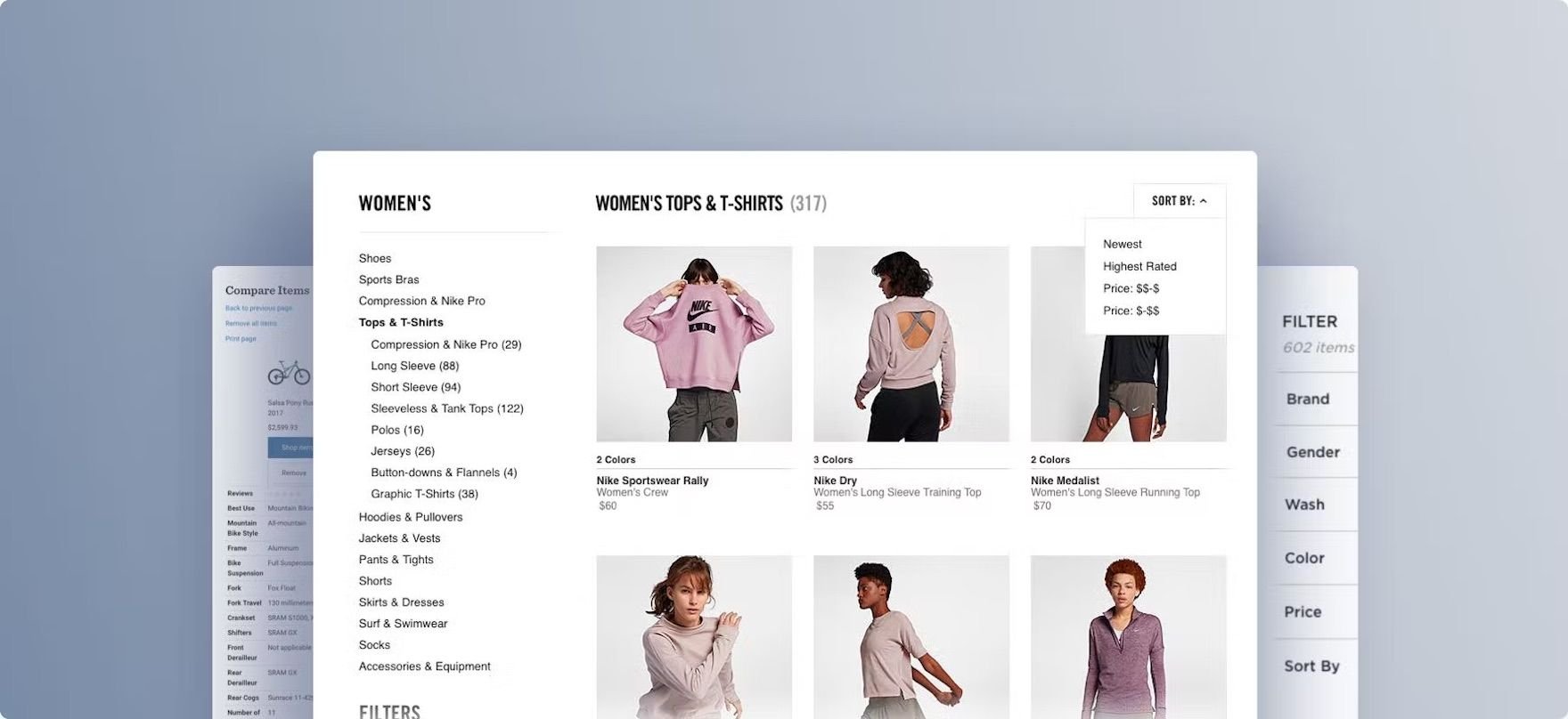 Apparel ecommerce product listing page with visible filters