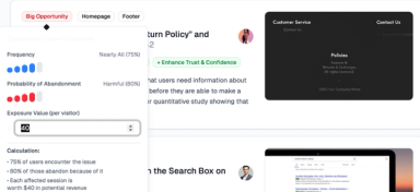 Baymard Opportunity Sizing Calculator showing the cost of UX friction per individual guidelines.