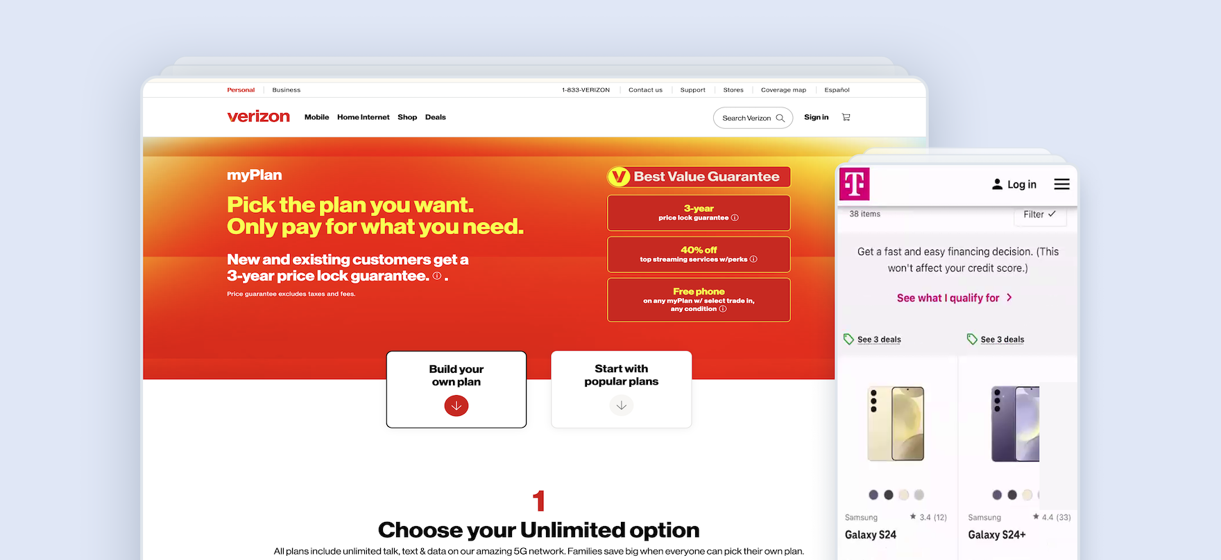 Telco website on desktop and mobile