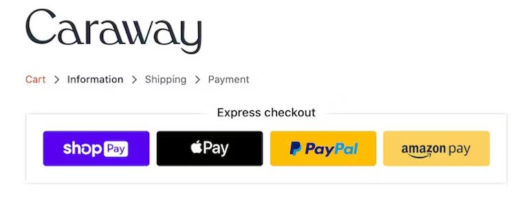 Caraway checkout showing third party payment options