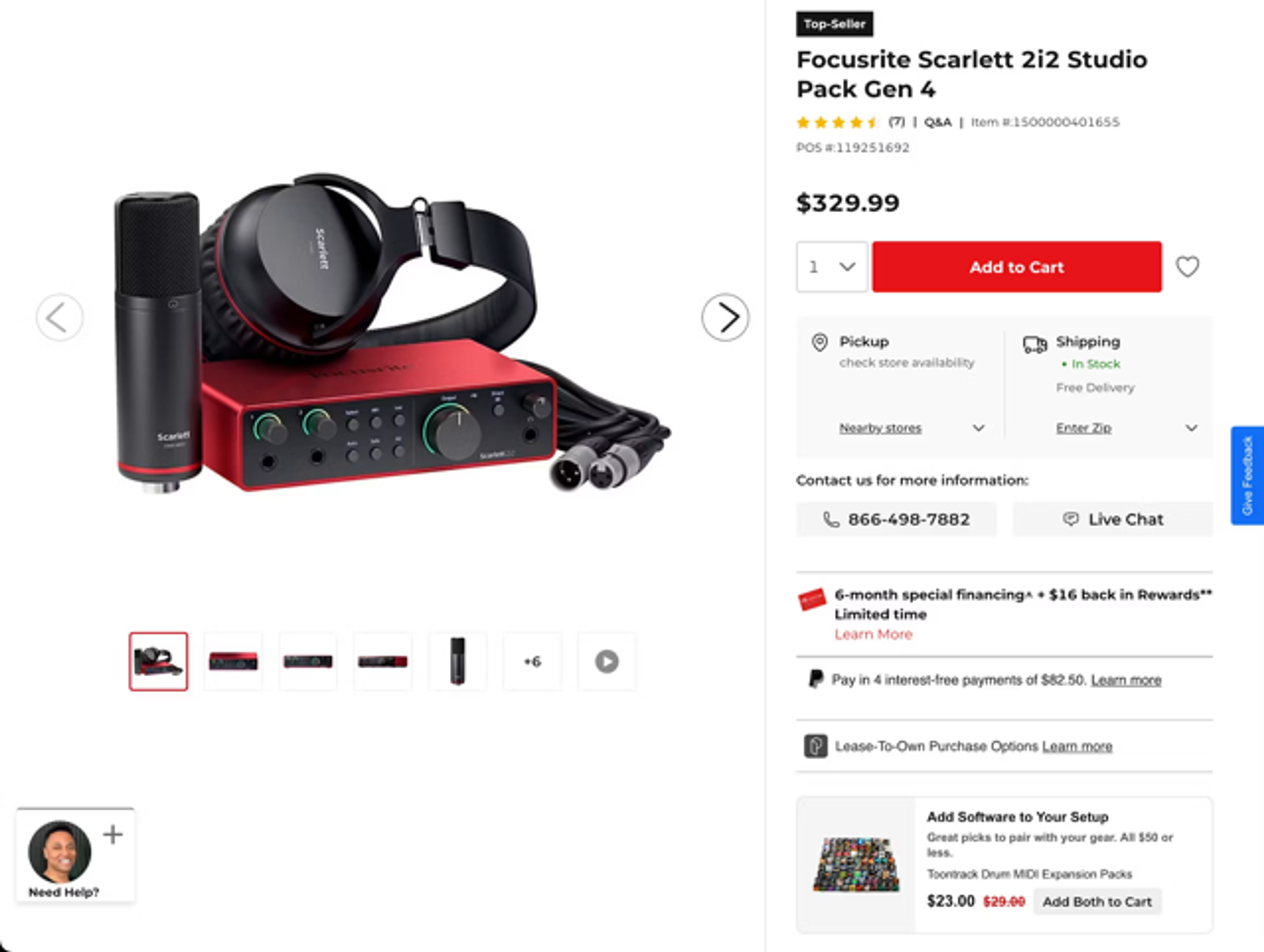 Image gallery carousel showing Focusrite Scarlett Studio Pack on Guitar Center’s website