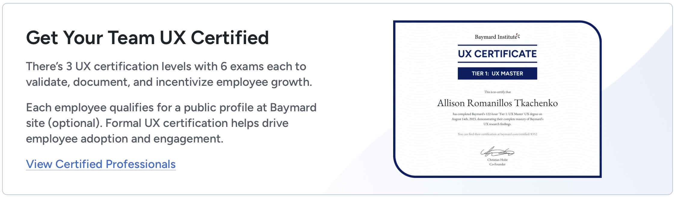 UX certified company badge from Baymard Institute