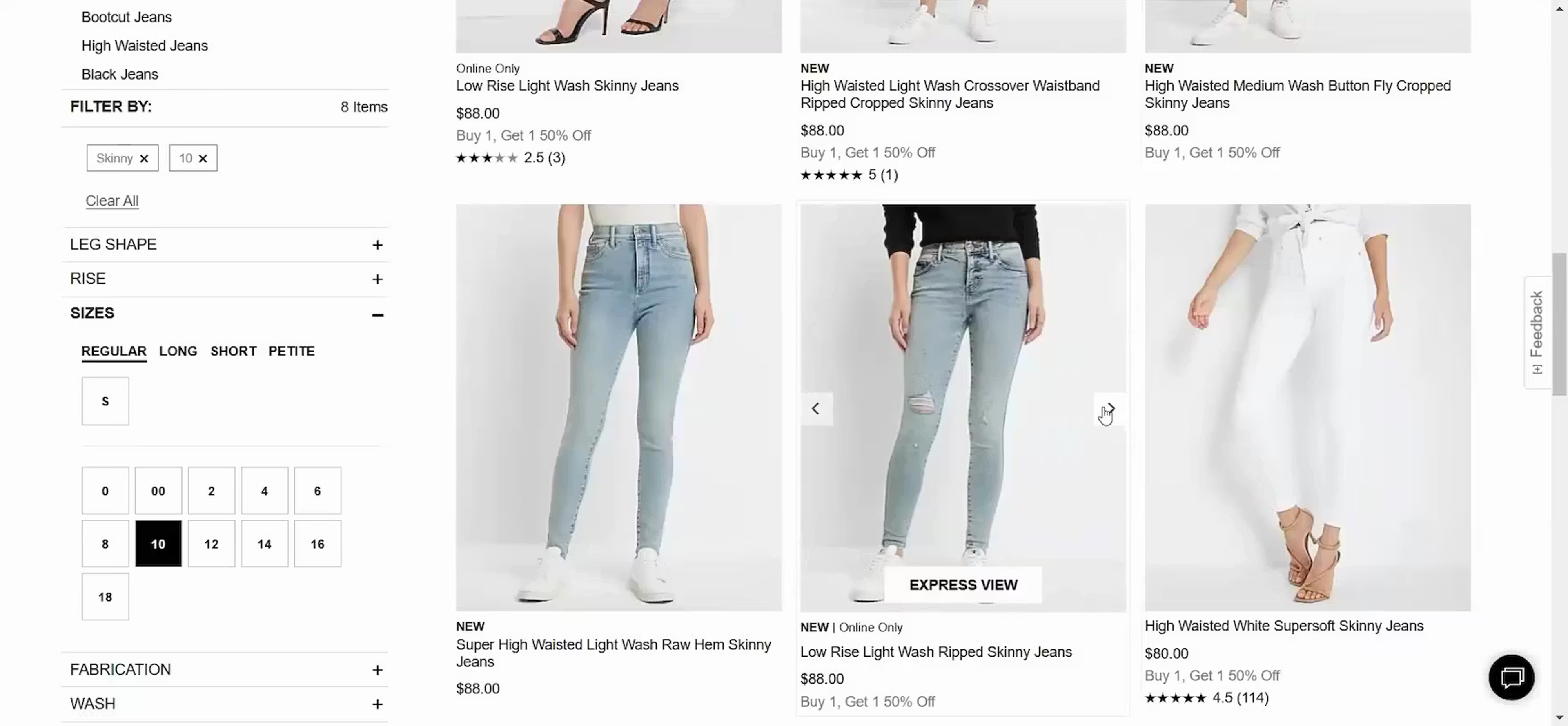Example of a product listing page showing a range of women's jeans