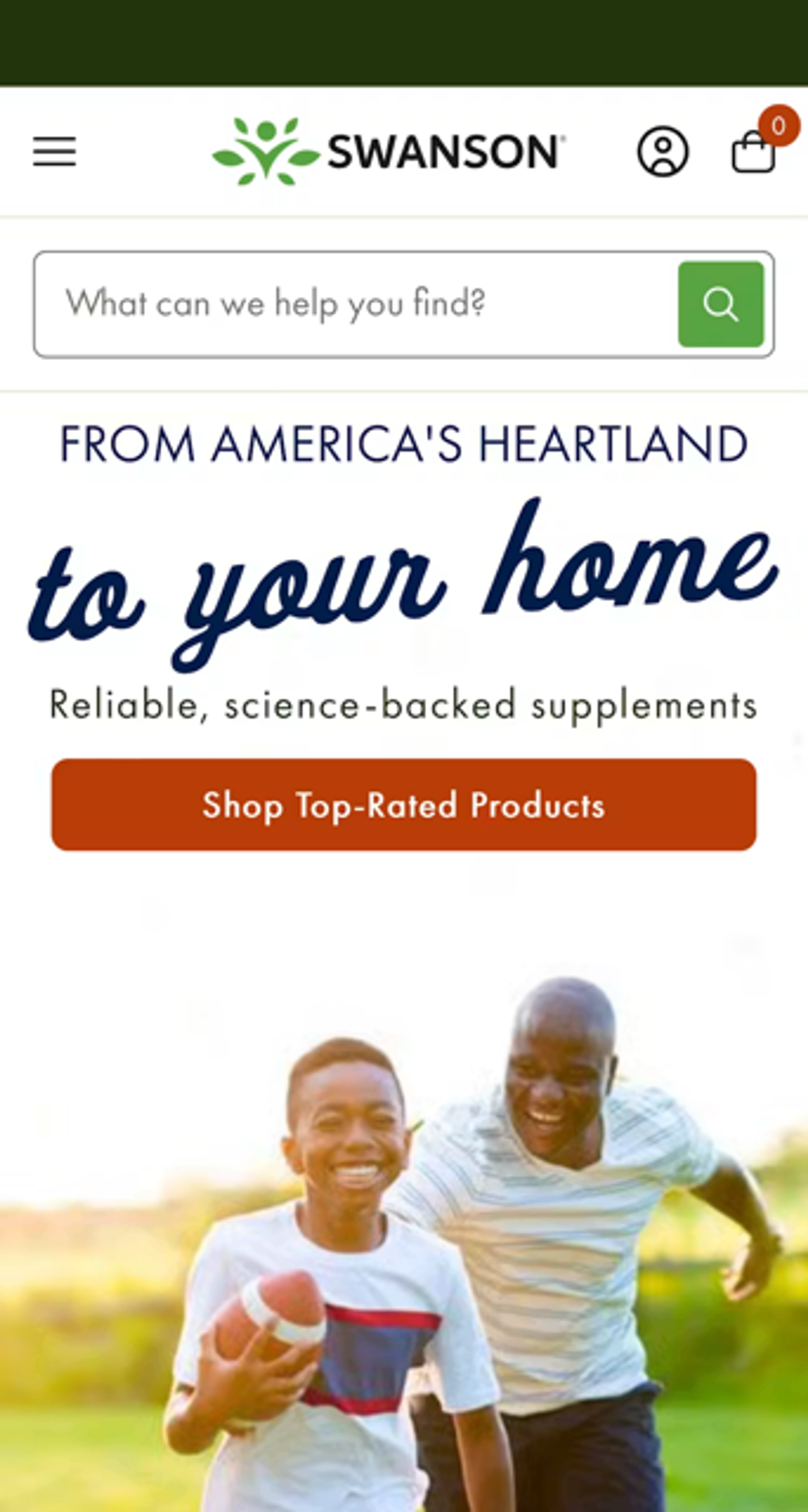 Swanson Vitamins' mobile homepage with prominent search bar