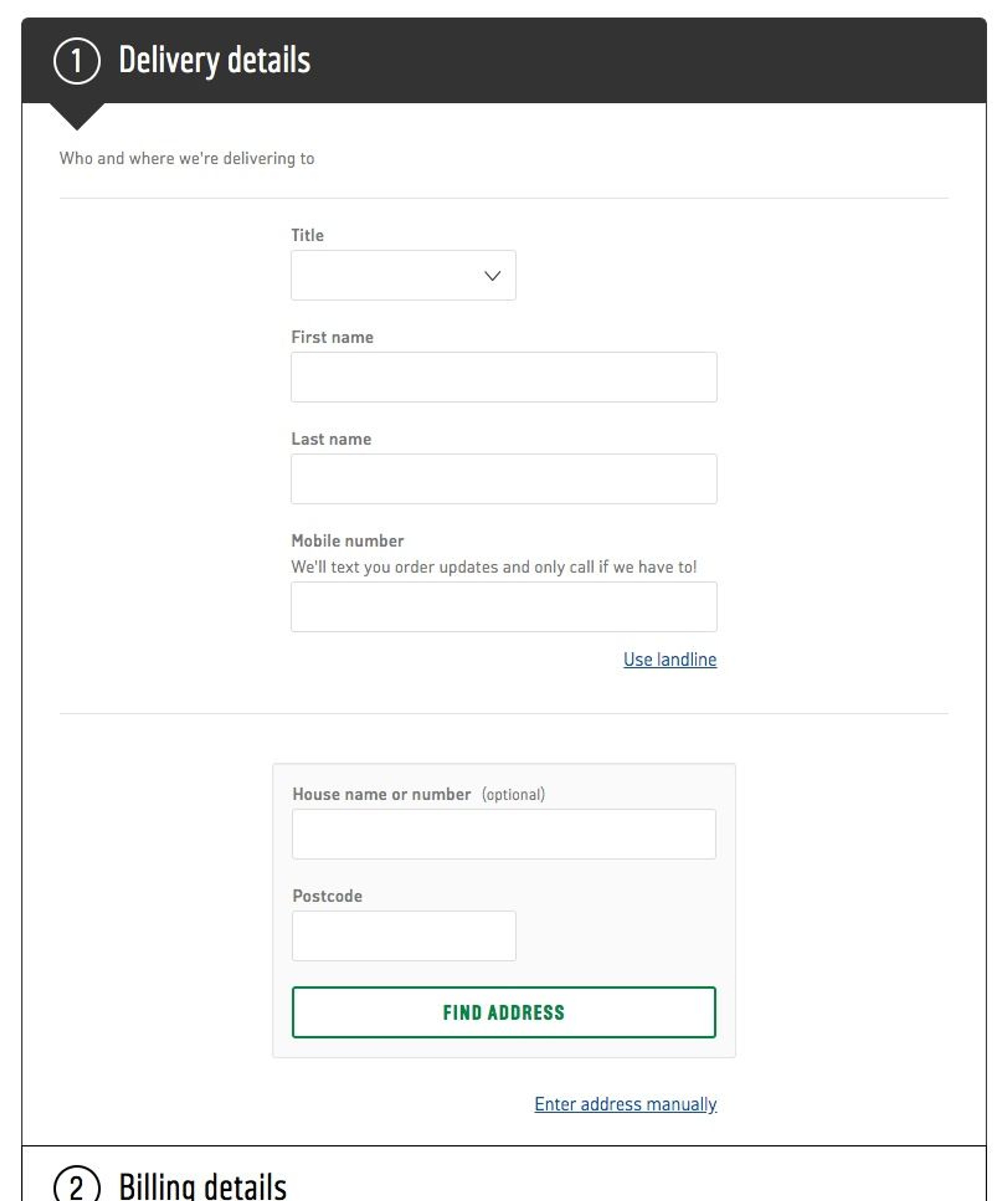 Forms on the Argos checkout with inline labels