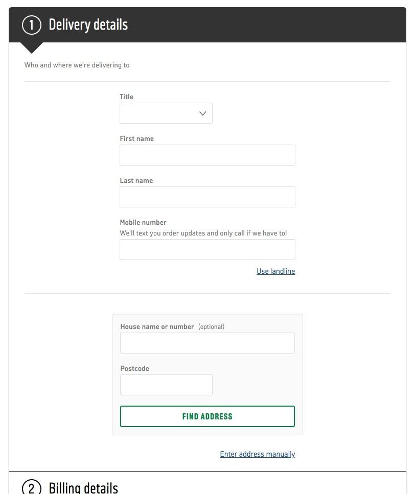 Forms on the Argos checkout with inline labels