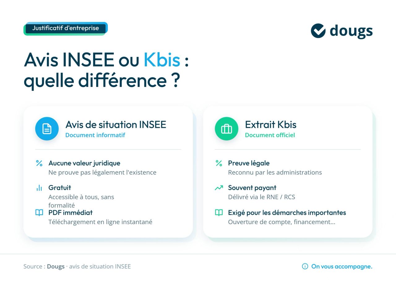 Infographie sur avis INSEE vs extrait Kbis