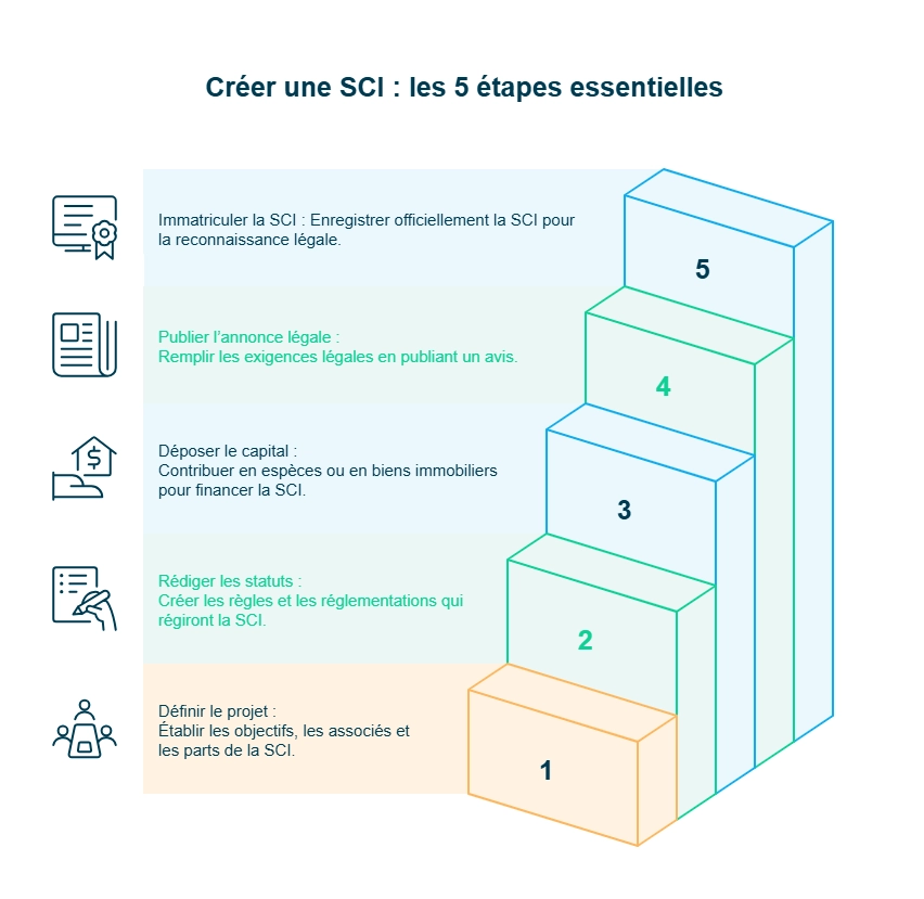 infographie sur les étapes de la création d'une SCI