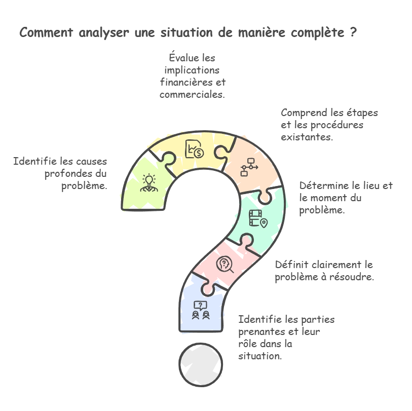 infographie sur l'analyse complète d'une situation ou d'un problème à résoudre