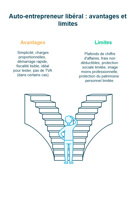 Infographie sur avantages et inconvénients auto-entrepreneur libéral