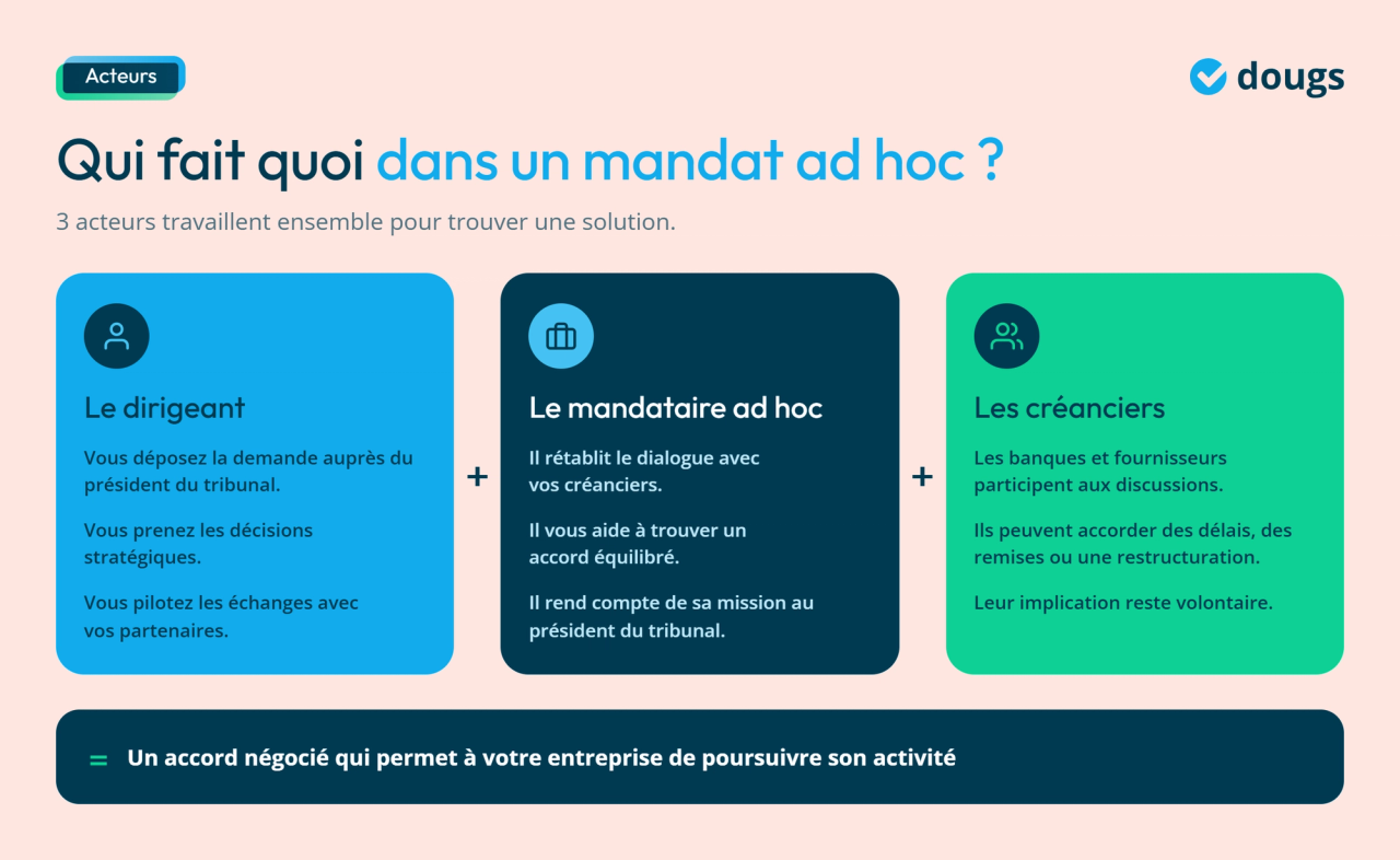 Infographie - Qui fait quoi dans un mandat ad hoc ?