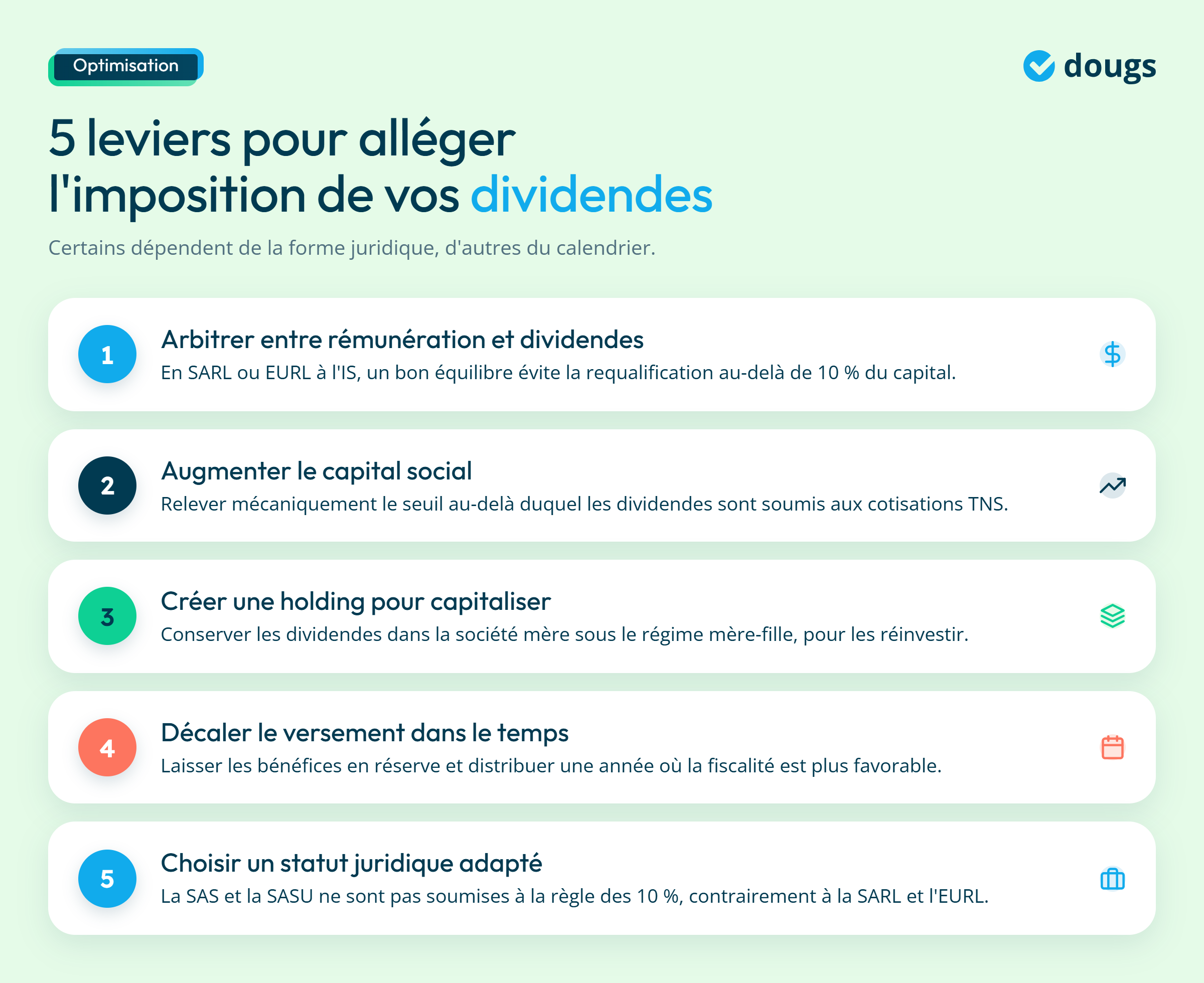Infographie - 5 leviers pour alléger l'imposition de vos dividendes