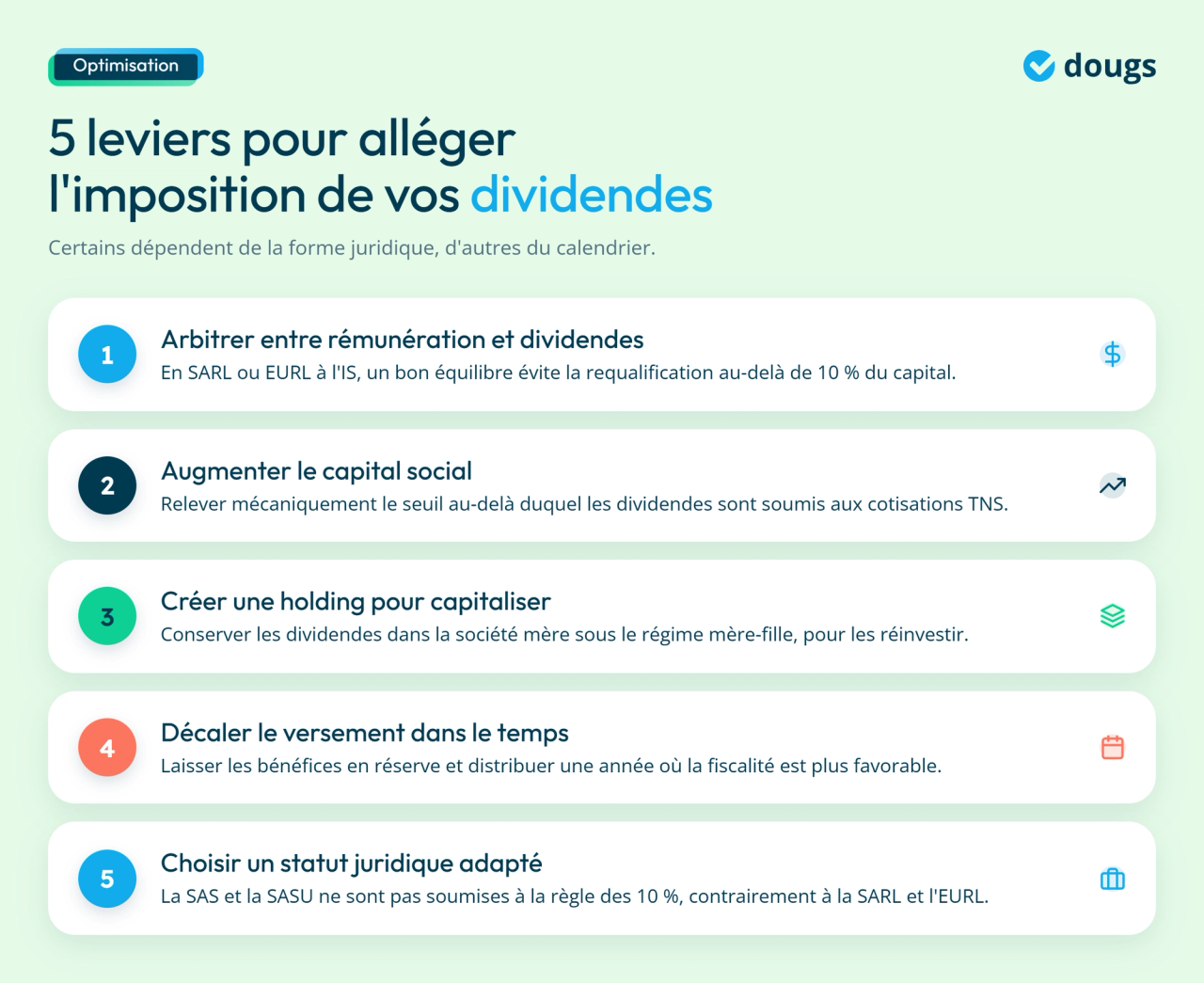 Infographie - 5 leviers pour alléger l'imposition de vos dividendes