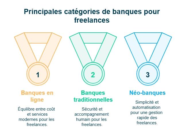 infographie principes catégories de banques pour freelances