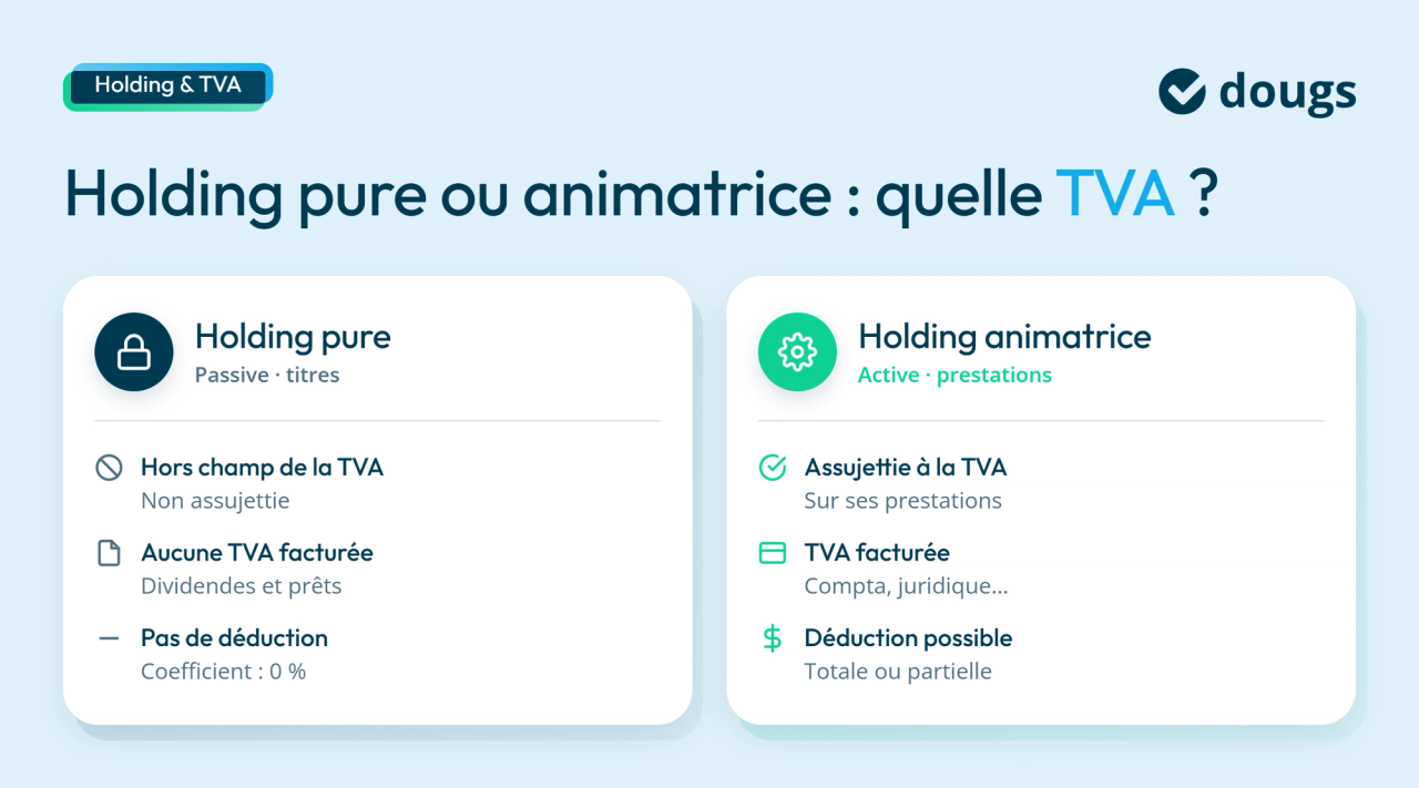 Infographie sur la différence entre holding pure et animatrice sur la TVA
