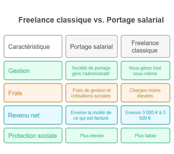 Infographie freelance classique vs portage salarial