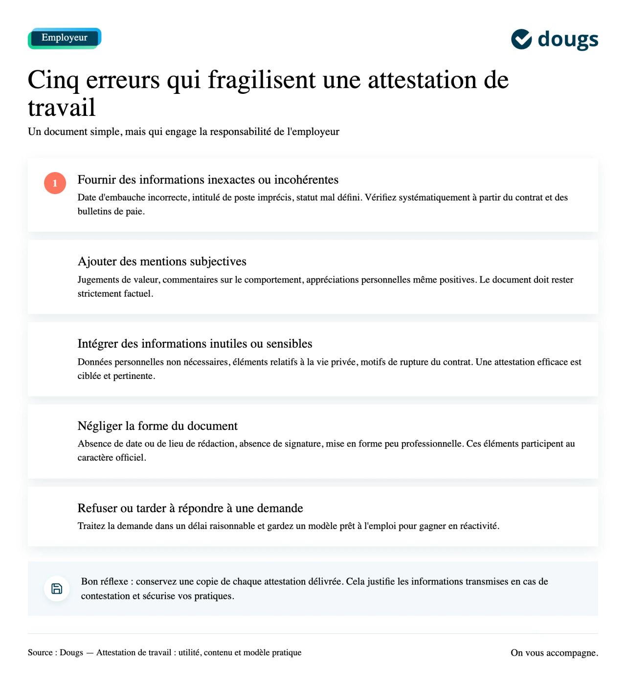 erreurs à eviter attestation de travail