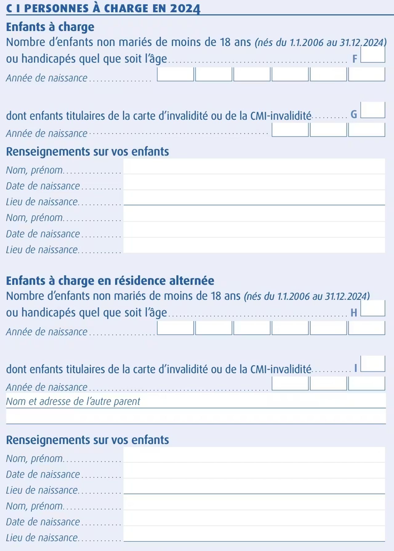 Emplacement des informations à renseigner sur les enfants à charge dans la déclaration de revenus