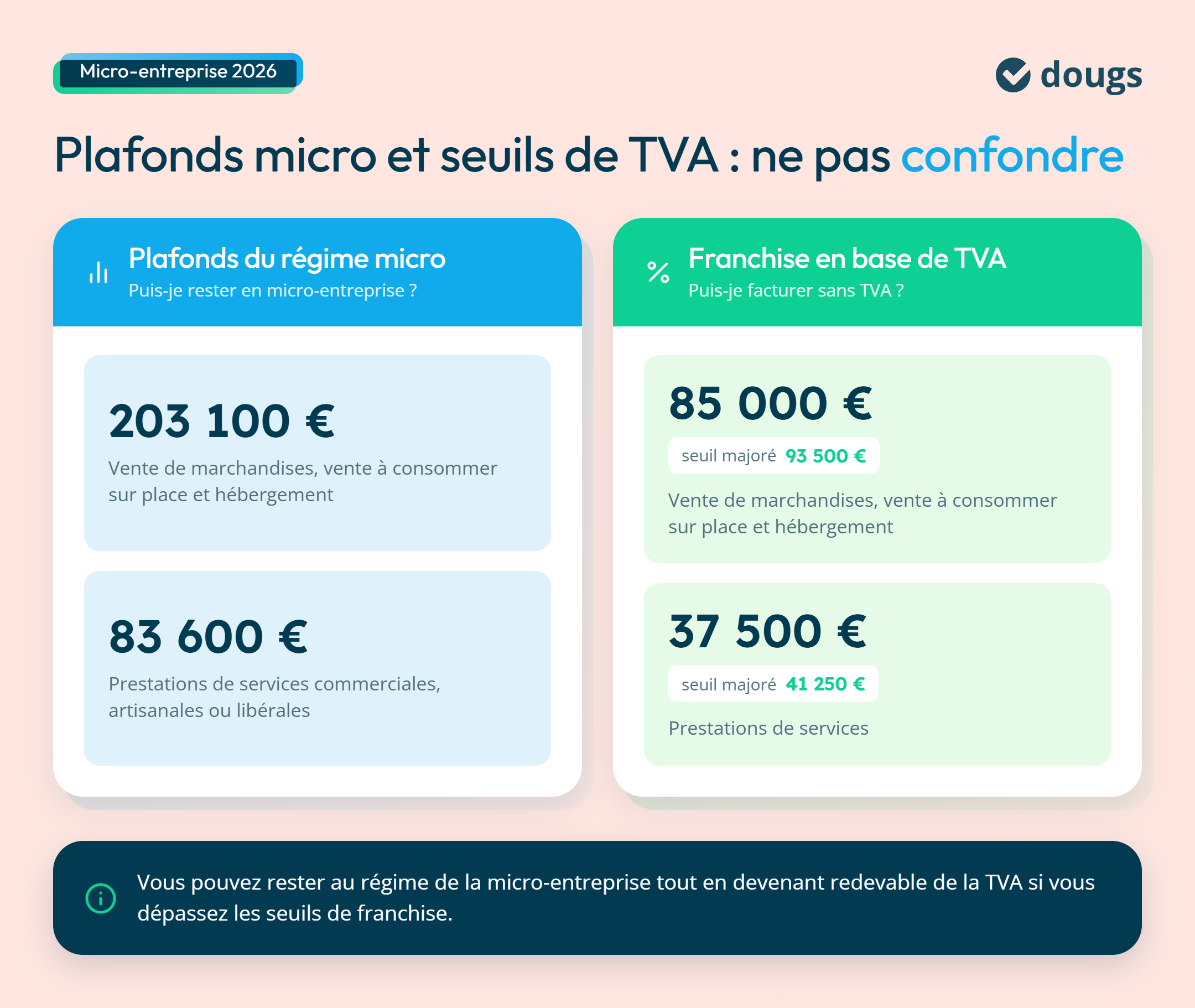 Infographie sur la différence entre les plafonds du régime micro et les seuils de TVA