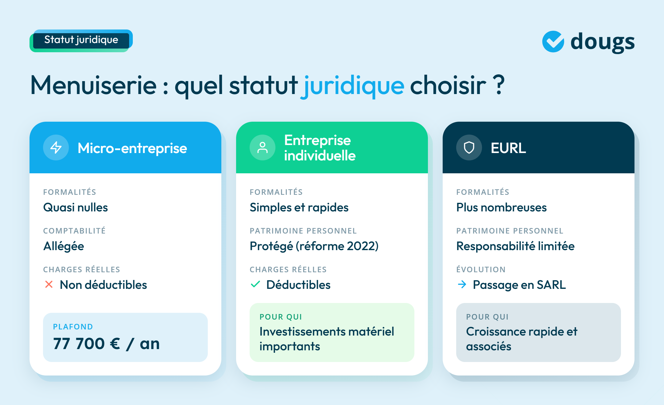 infographie sur le statut juridique pour être menuisier