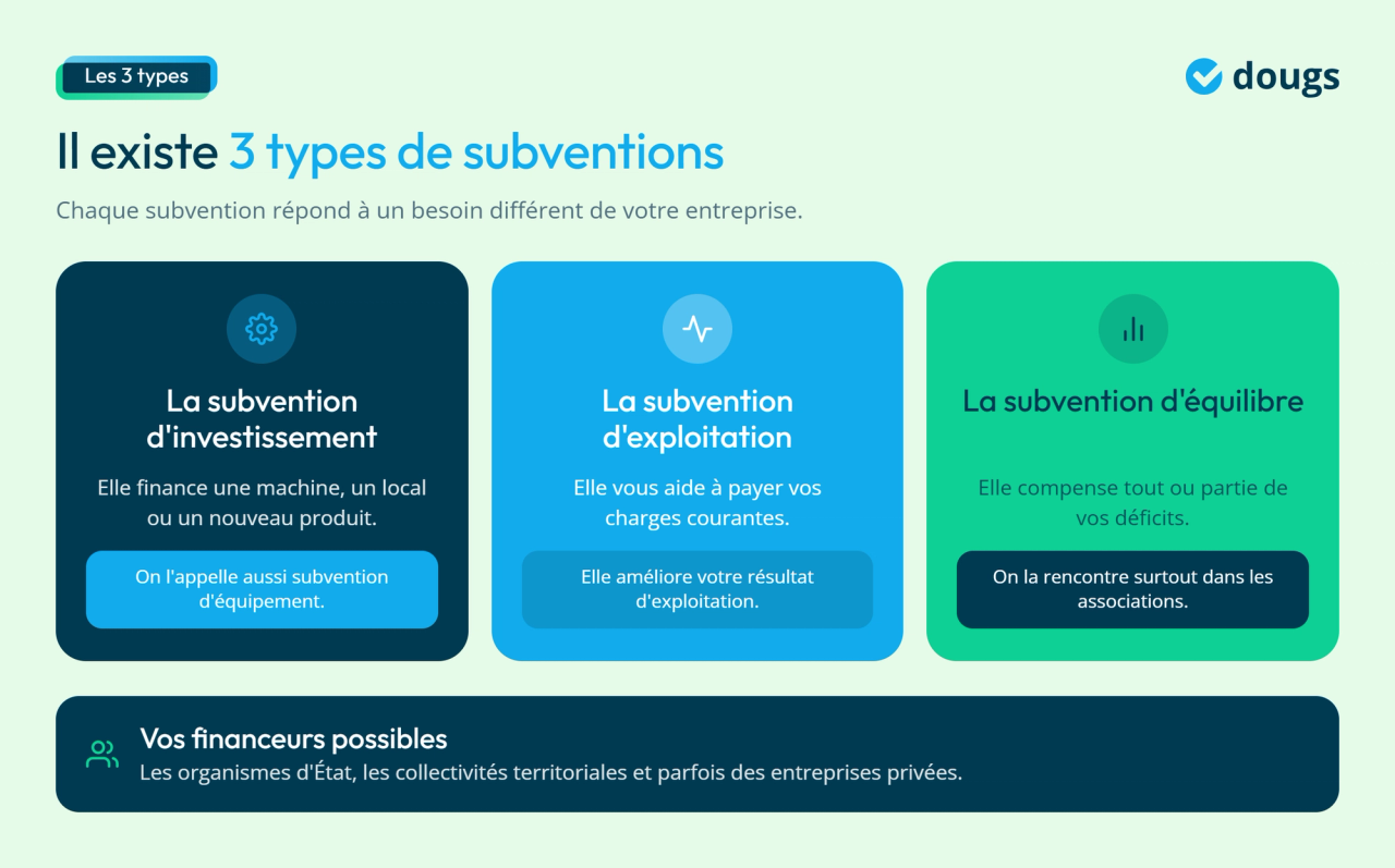 Infographie - Les 3 types de subventions