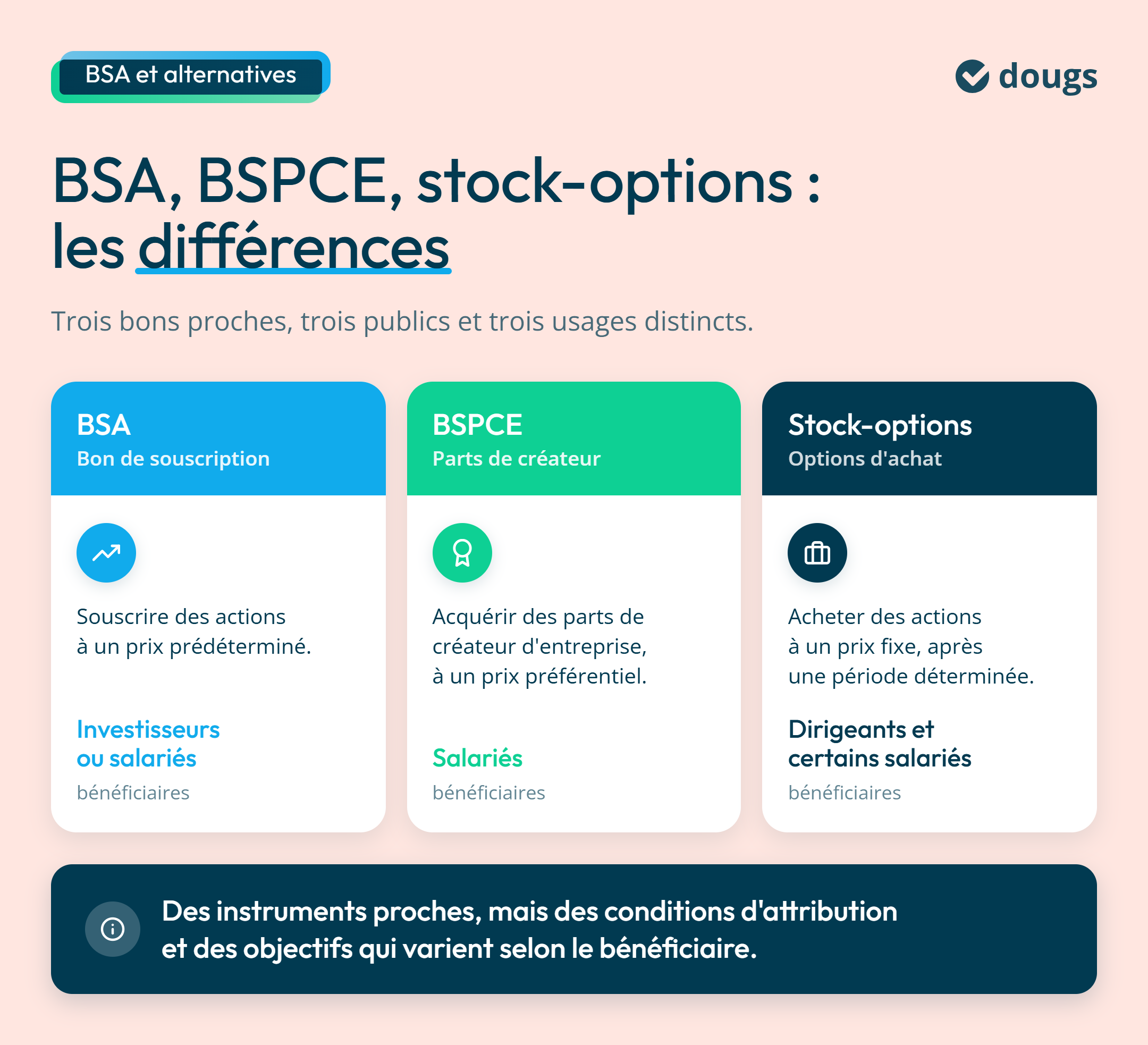 Infographie :  BSA, BSPCE, stock-options : les différences