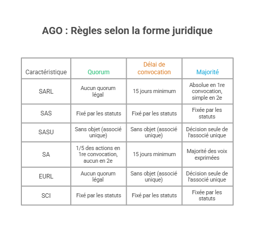 Infographie - AGO : Règles selon la forme juridique