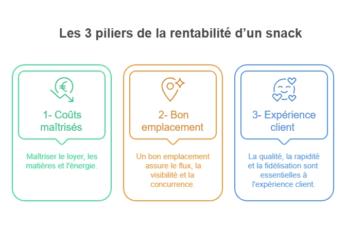 infographie sur les 3 piliers de la rentabilité d’un snack