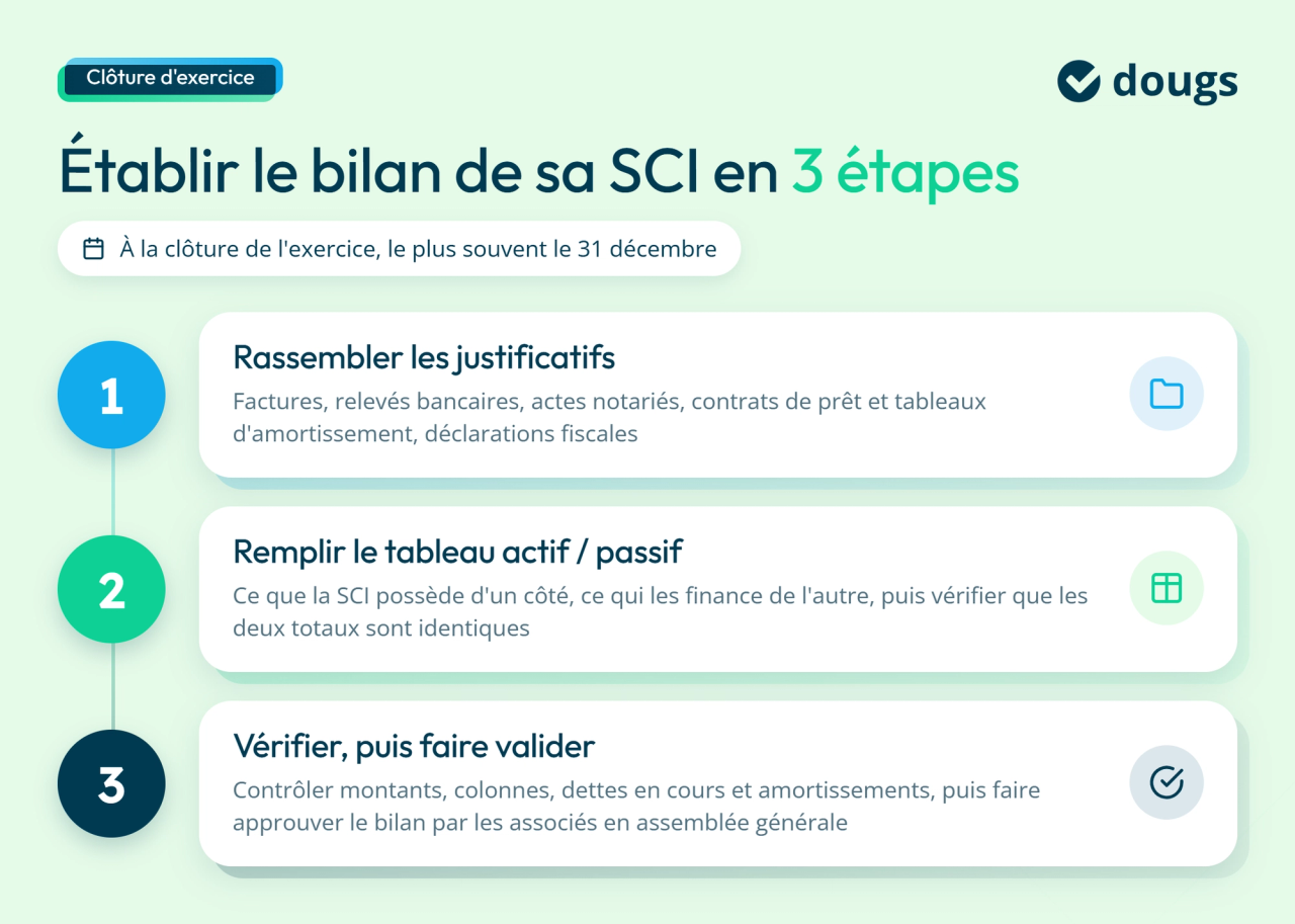 Infographie sur comment faire le bilan d'une SCI