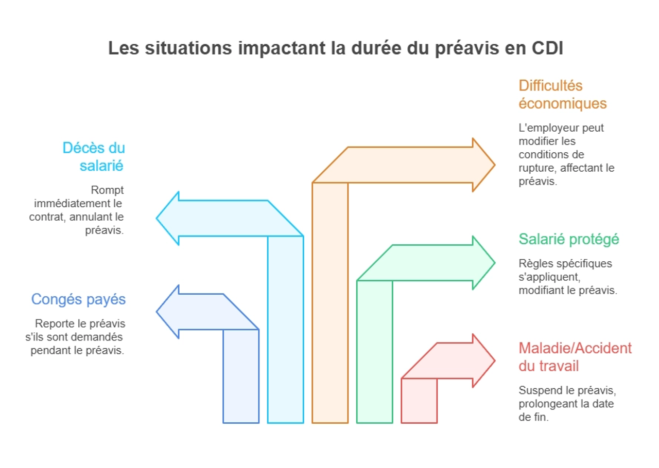 Infographie sur les situations impactant la durée du préavis CDI