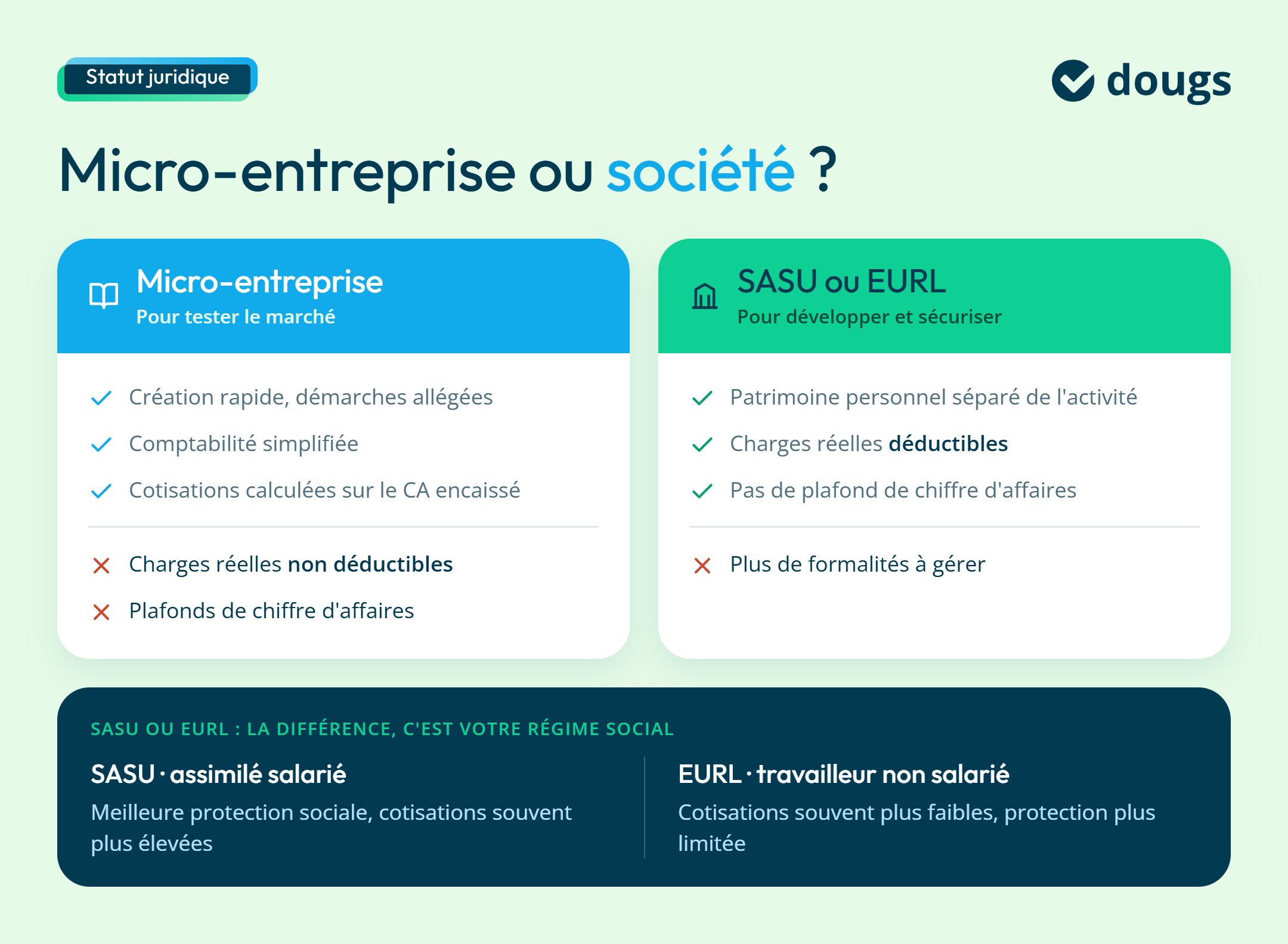Infographie sur quel statut juridique choisir pour faire du dropshipping