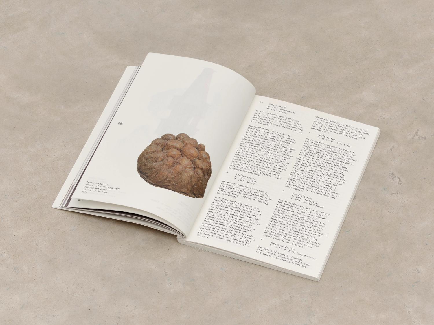 Spread from Beyond Form catalogue showing work by Louise Bourgeois next to text page