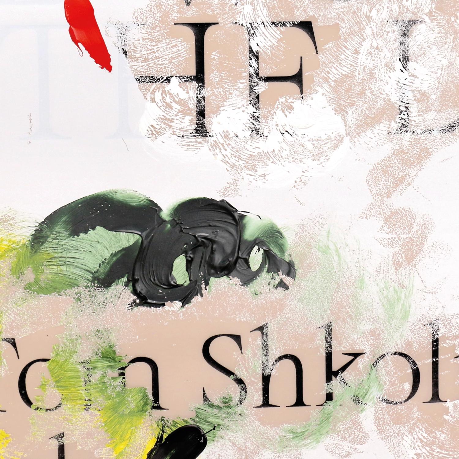 Acrylic paint and ink scratches on film poster for 'Women by the Lake,' featuring abstract color swirls over text.