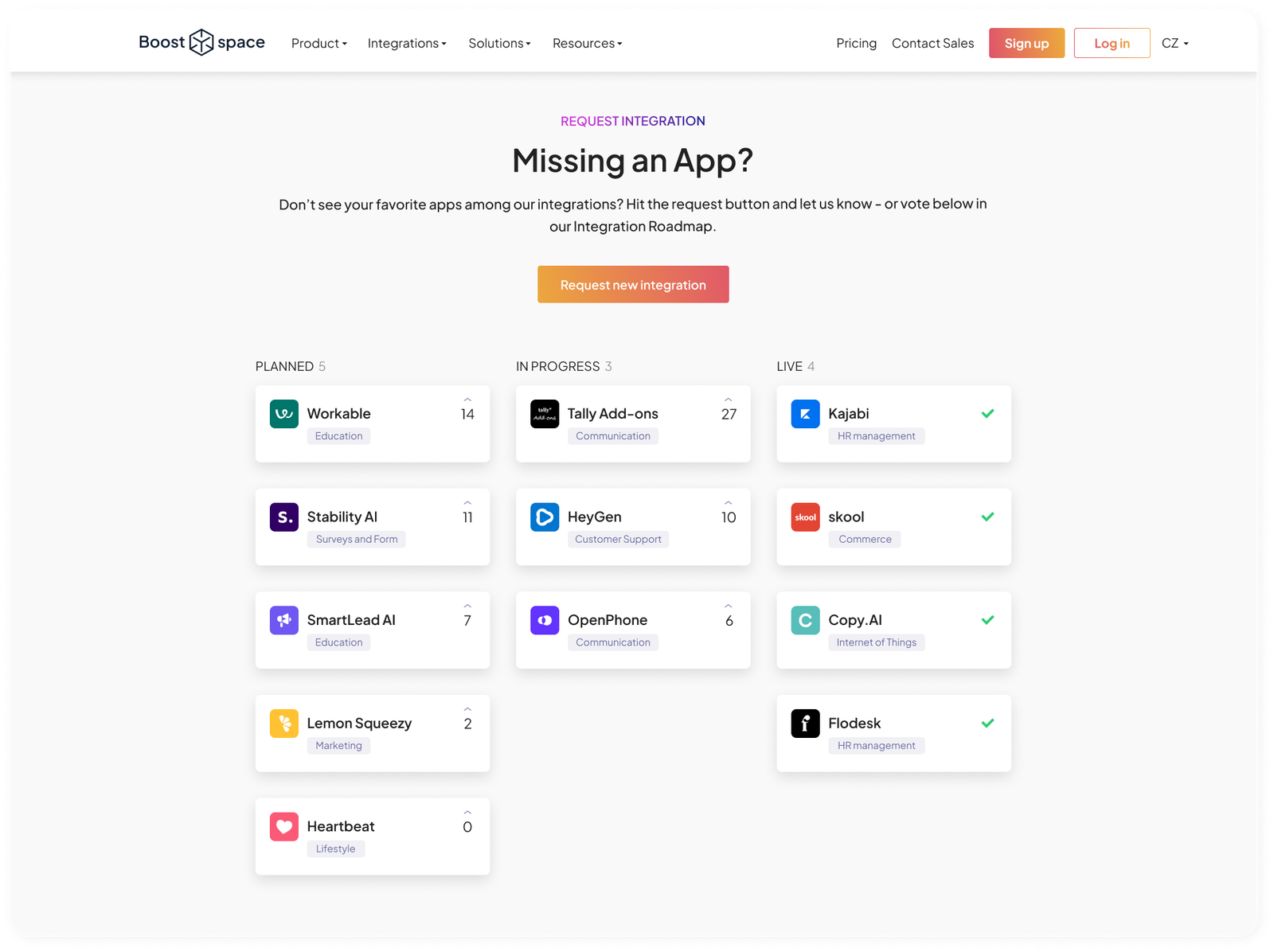 request integration, boost.space, apps integration