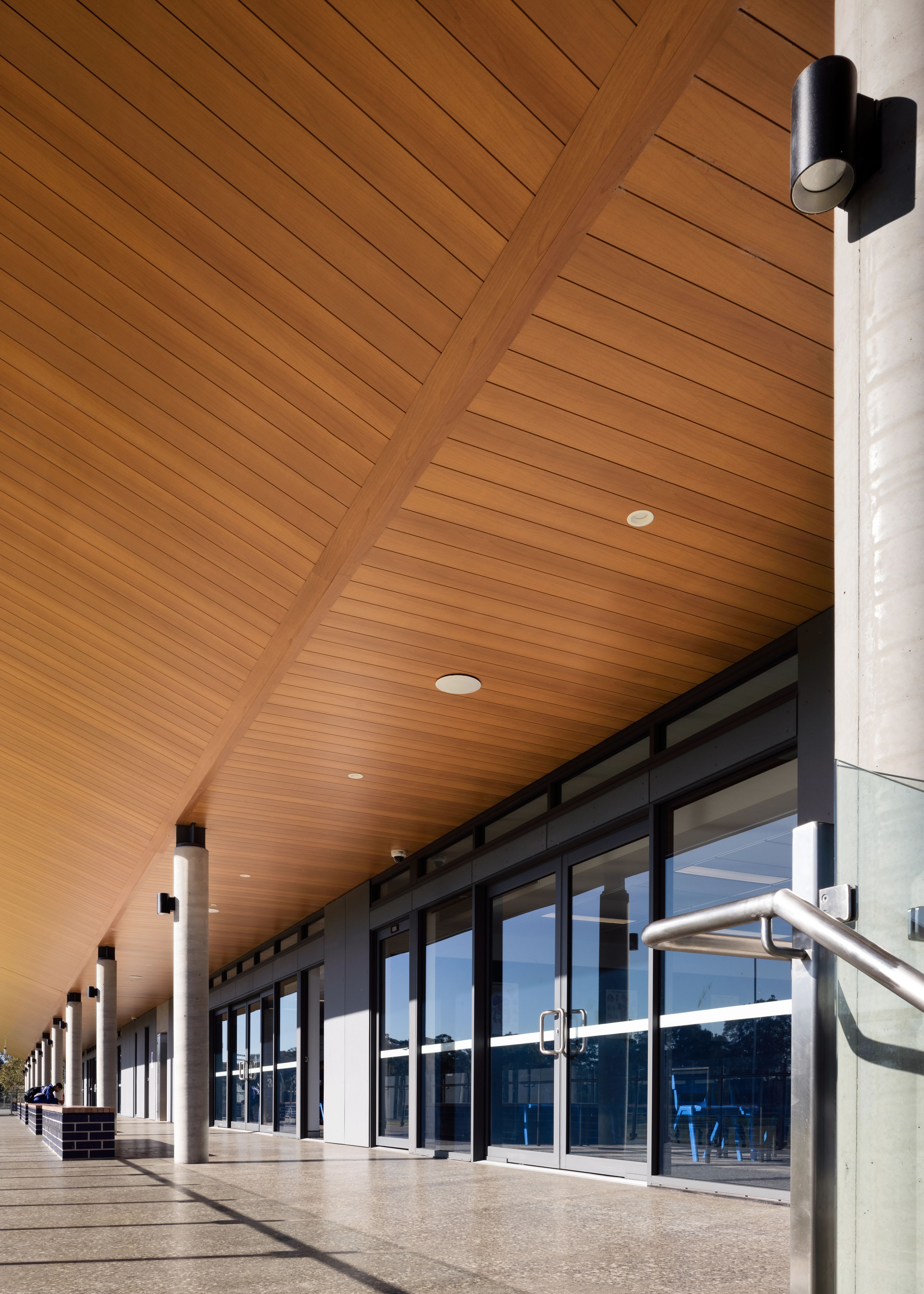 Exterior corridor shot of buildings A & E at St Dominic's College.