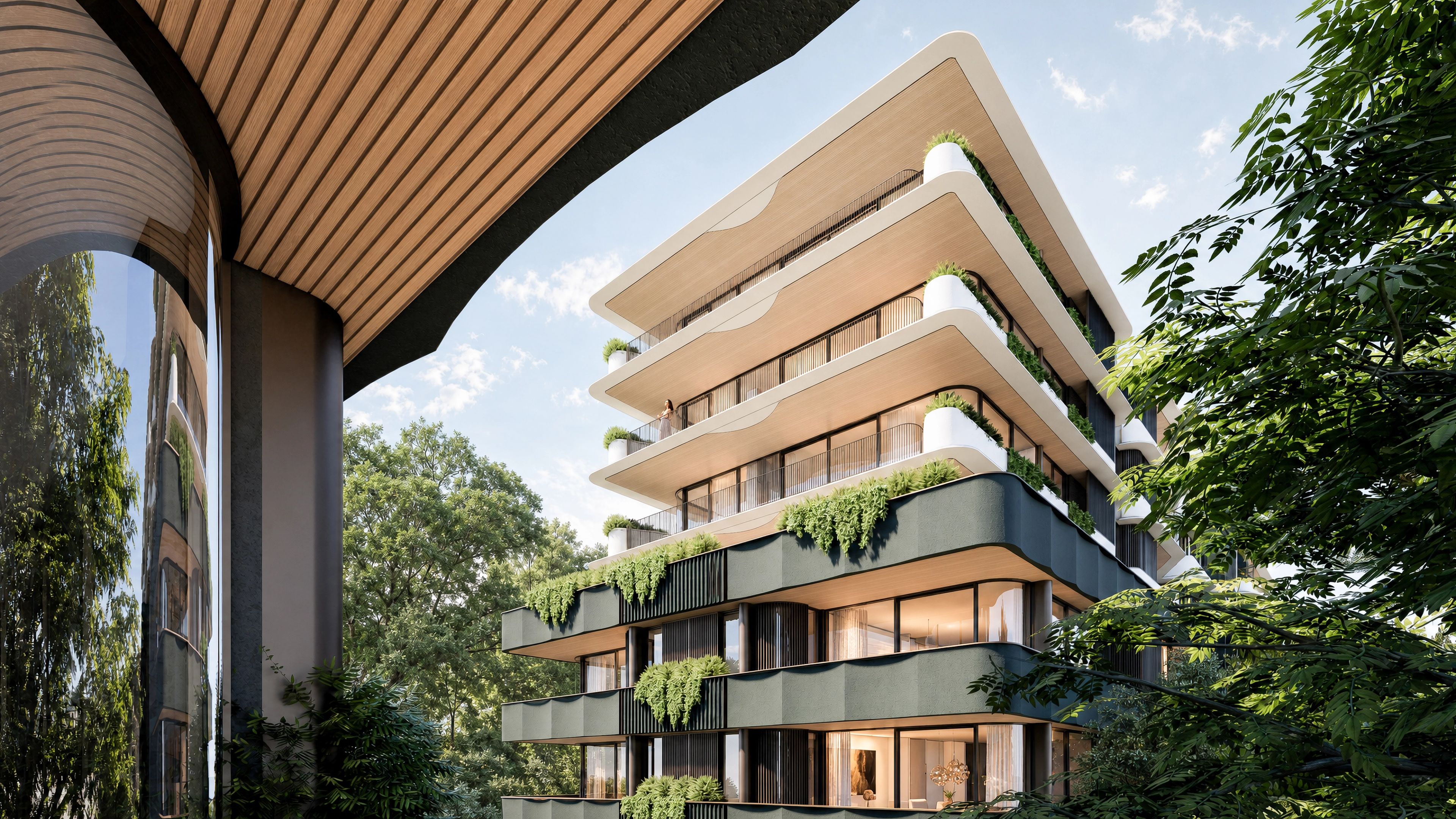 Entrance pathway render of the Nulla Nulla Apartments.