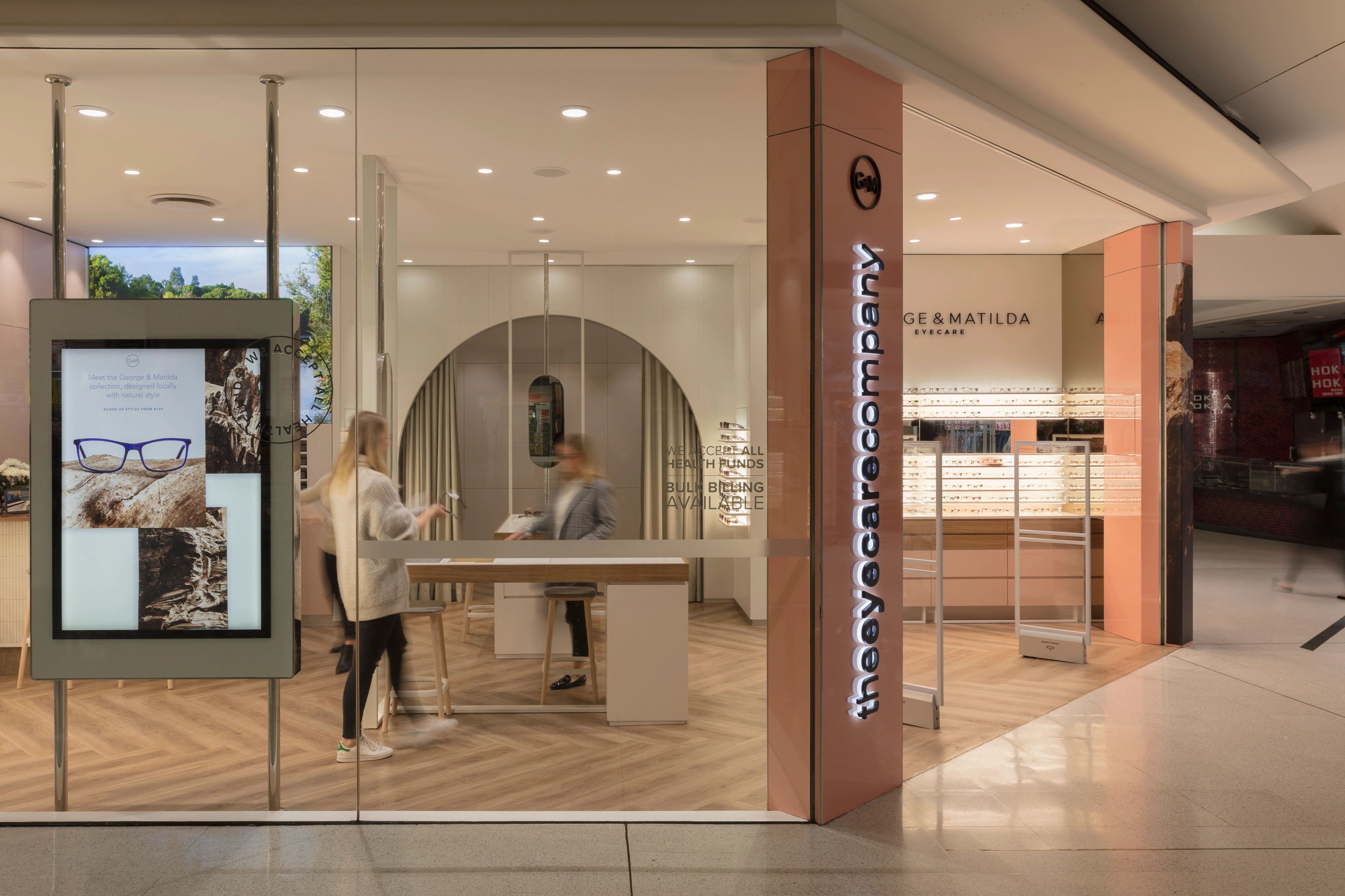 George & Matilda Eye Care retail store featuring a contemporary optometry fitout, welcoming entrance and premium eyewear displays.