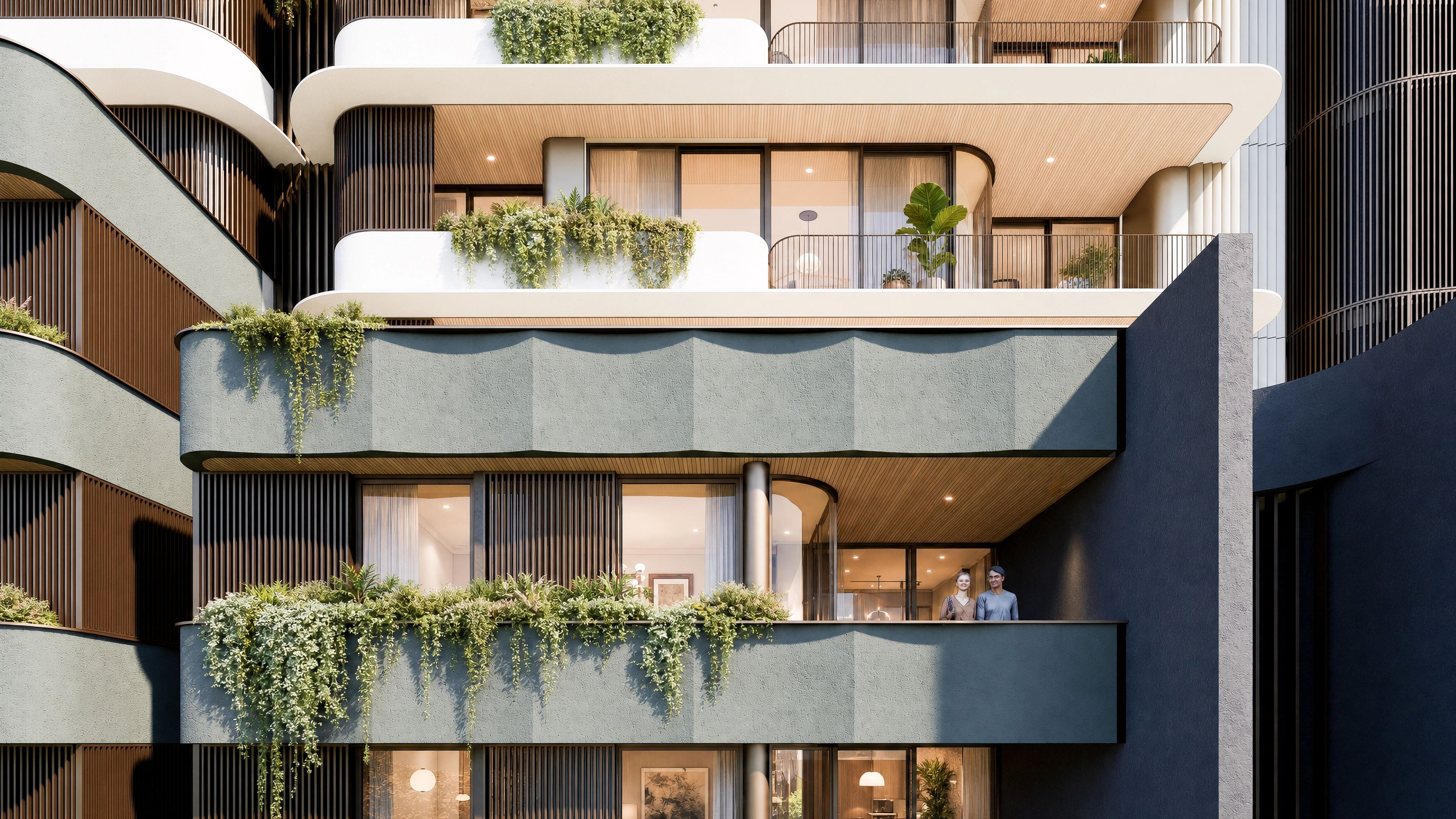 Exterior render of the Nulla Nulla Apartments.