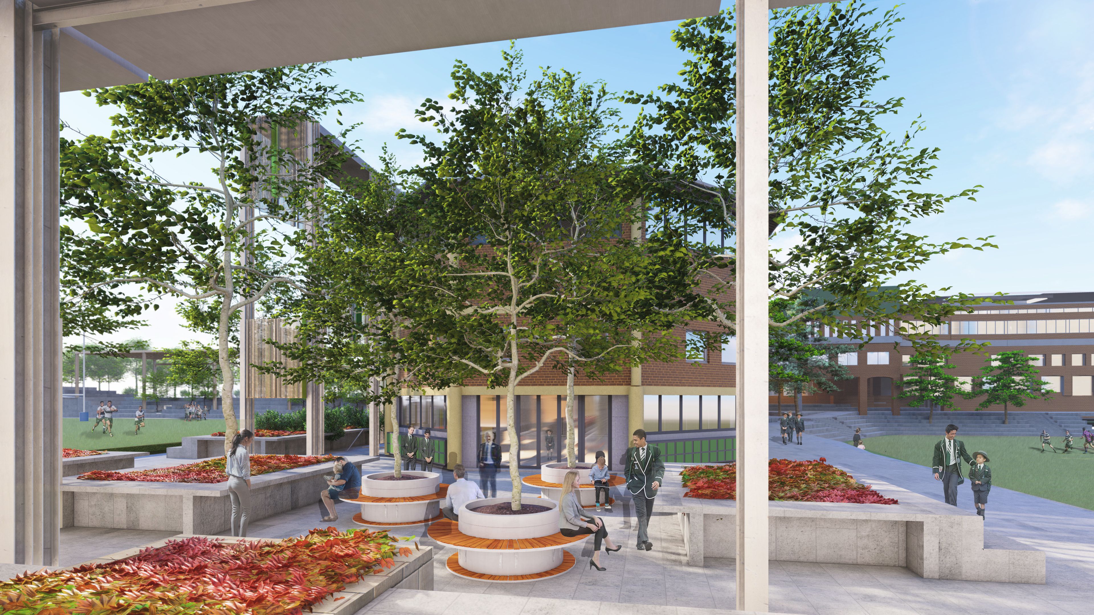 Perspective render of Trinity Grammar School.