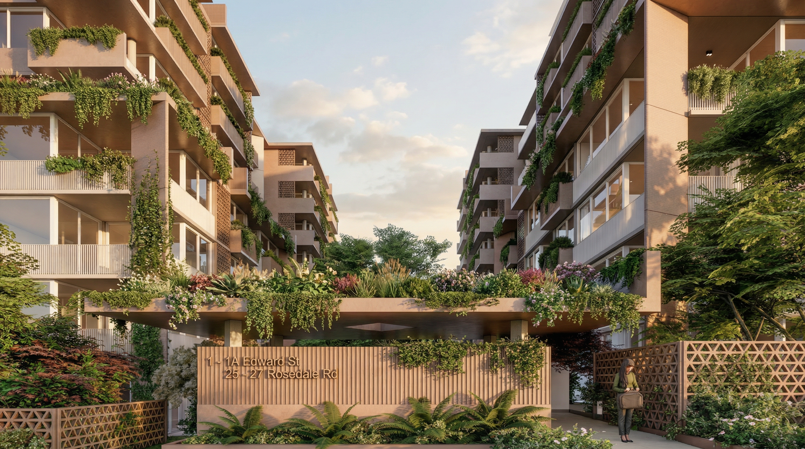 Street entrance render of Edwards & Rosedale Apartments.