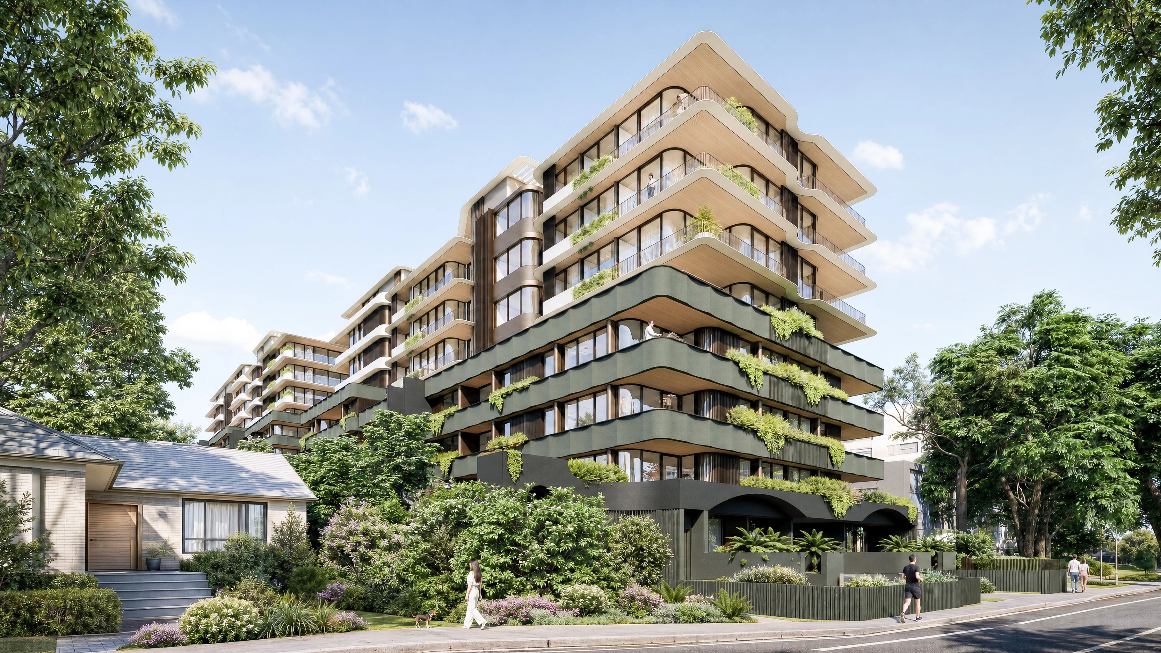 Front entrance render of the Nulla Nulla Apartments.