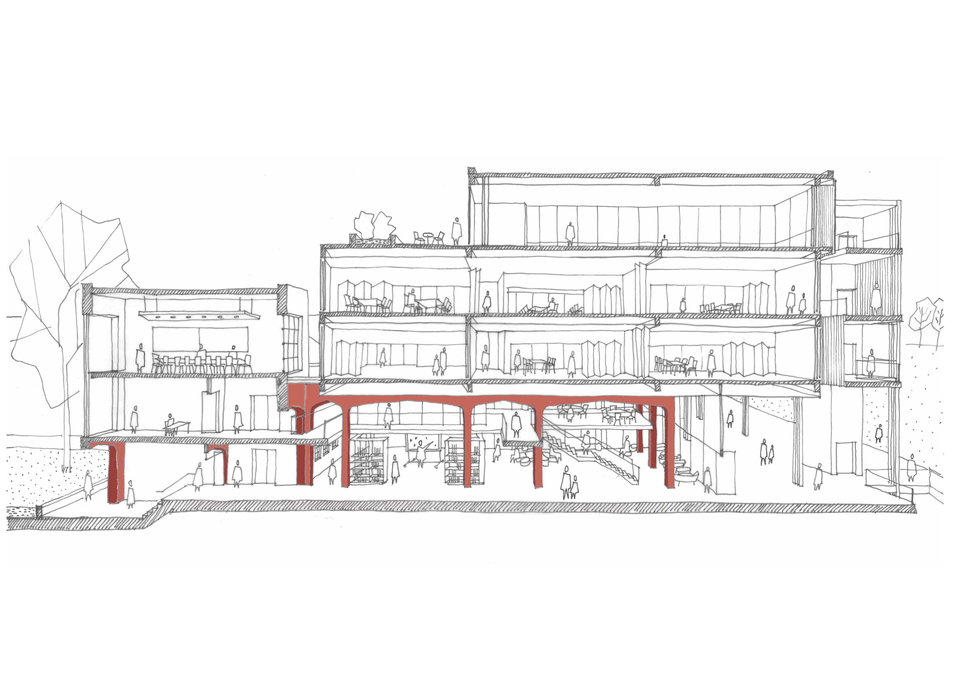Sectional sketch of Trinity Grammar School.