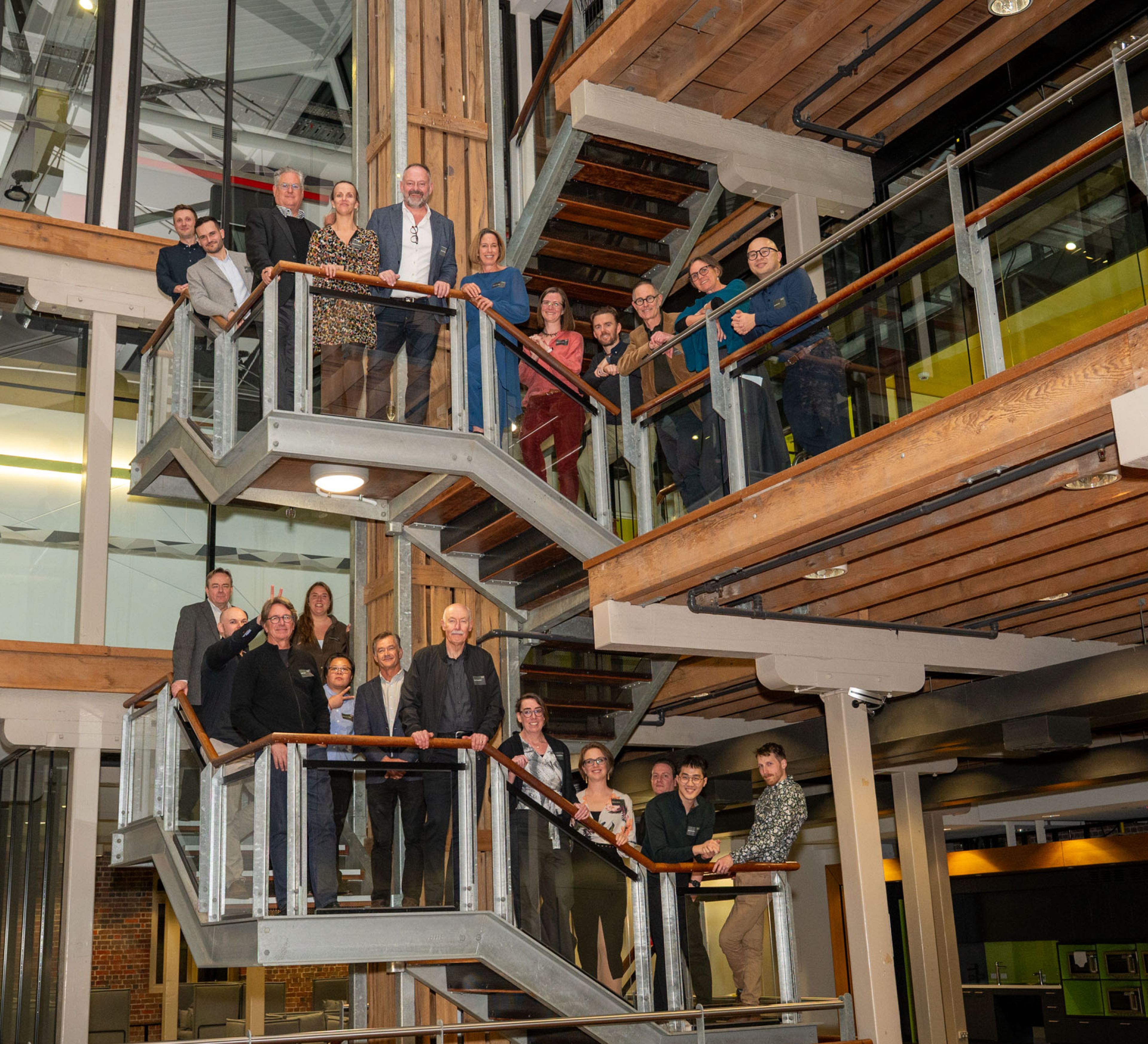 PMDL McGlashan Everist Team photo at the Woolstores at Deakin University's Geelong Waterfront campus. 