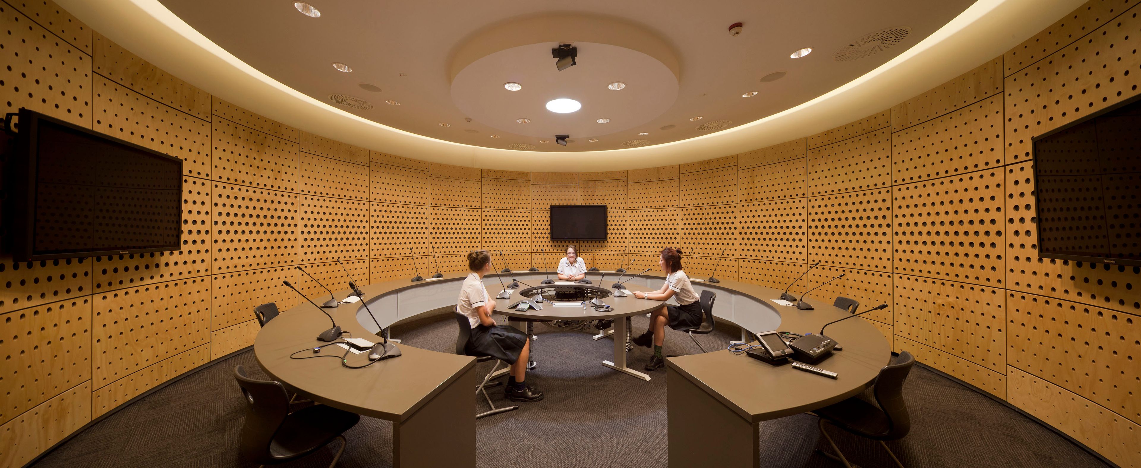 Cisco collaboration room at the Kate Mason Building, Pymble Ladies' College, designed for digital learning, video conferencing and collaborative teaching.