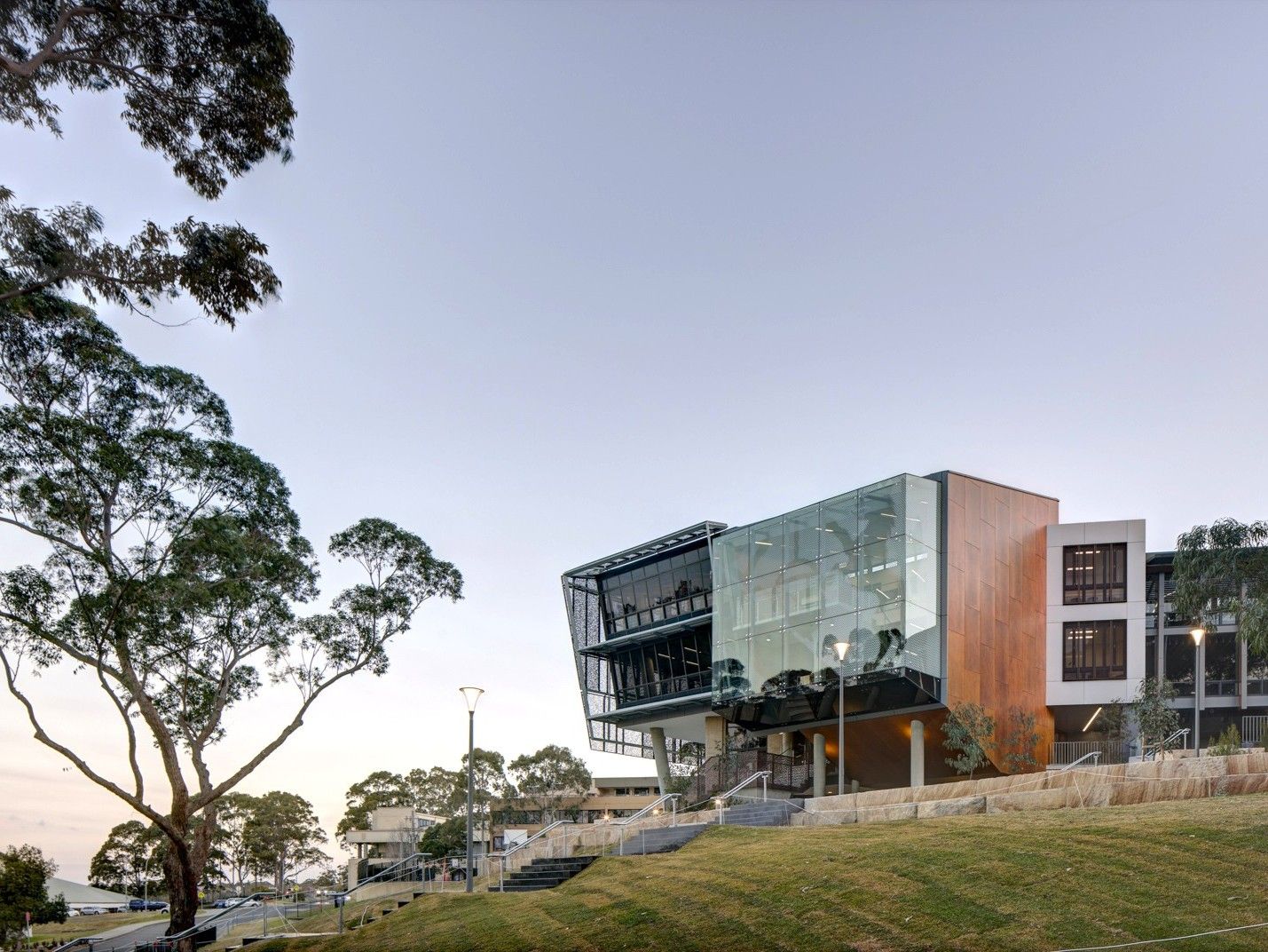 Landscape view of the Therry Building at St Ignatius' College, showcasing its contemporary educational architecture and campus setting.