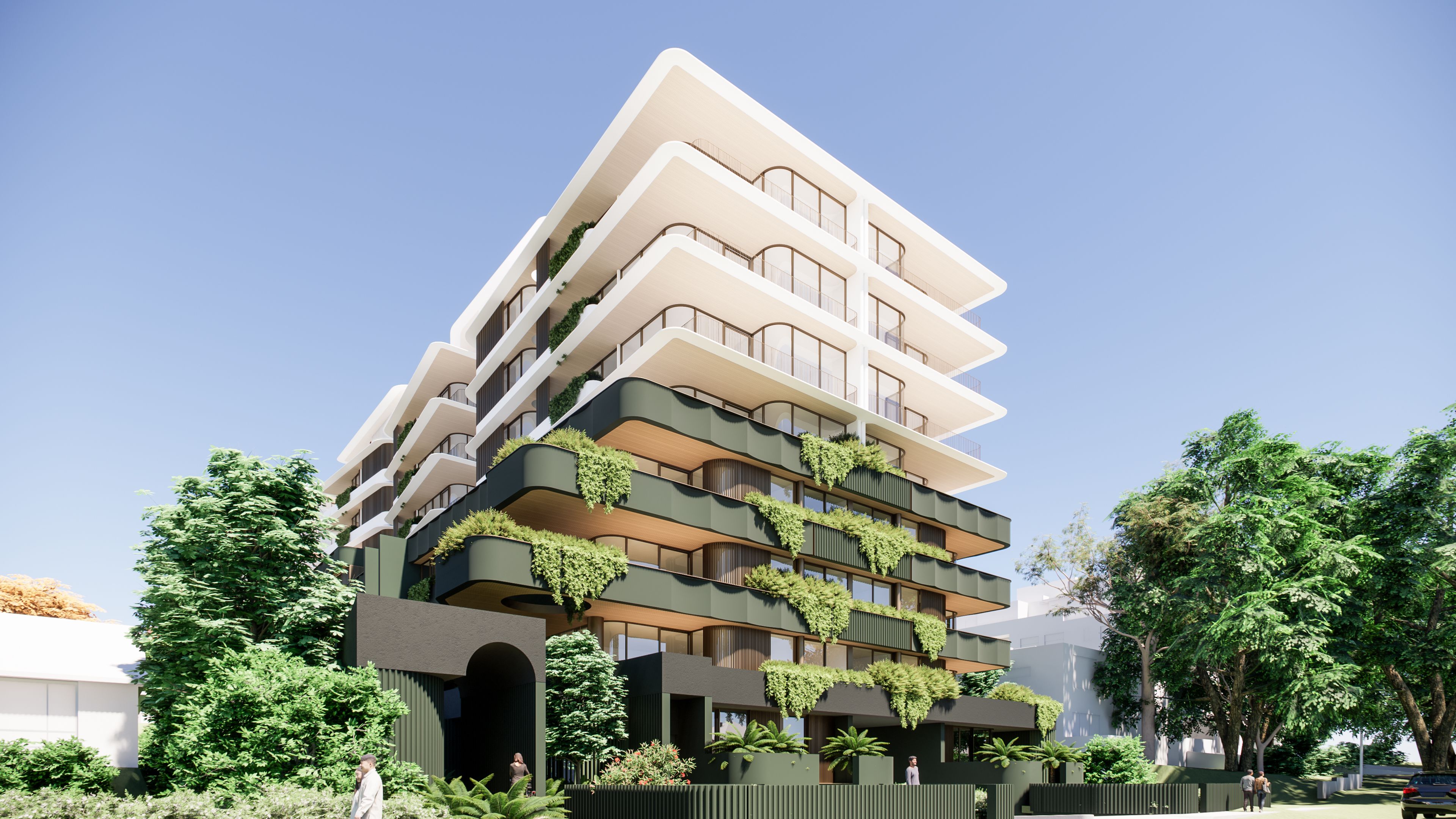 Front entrance render of the Nulla Nulla Apartments.