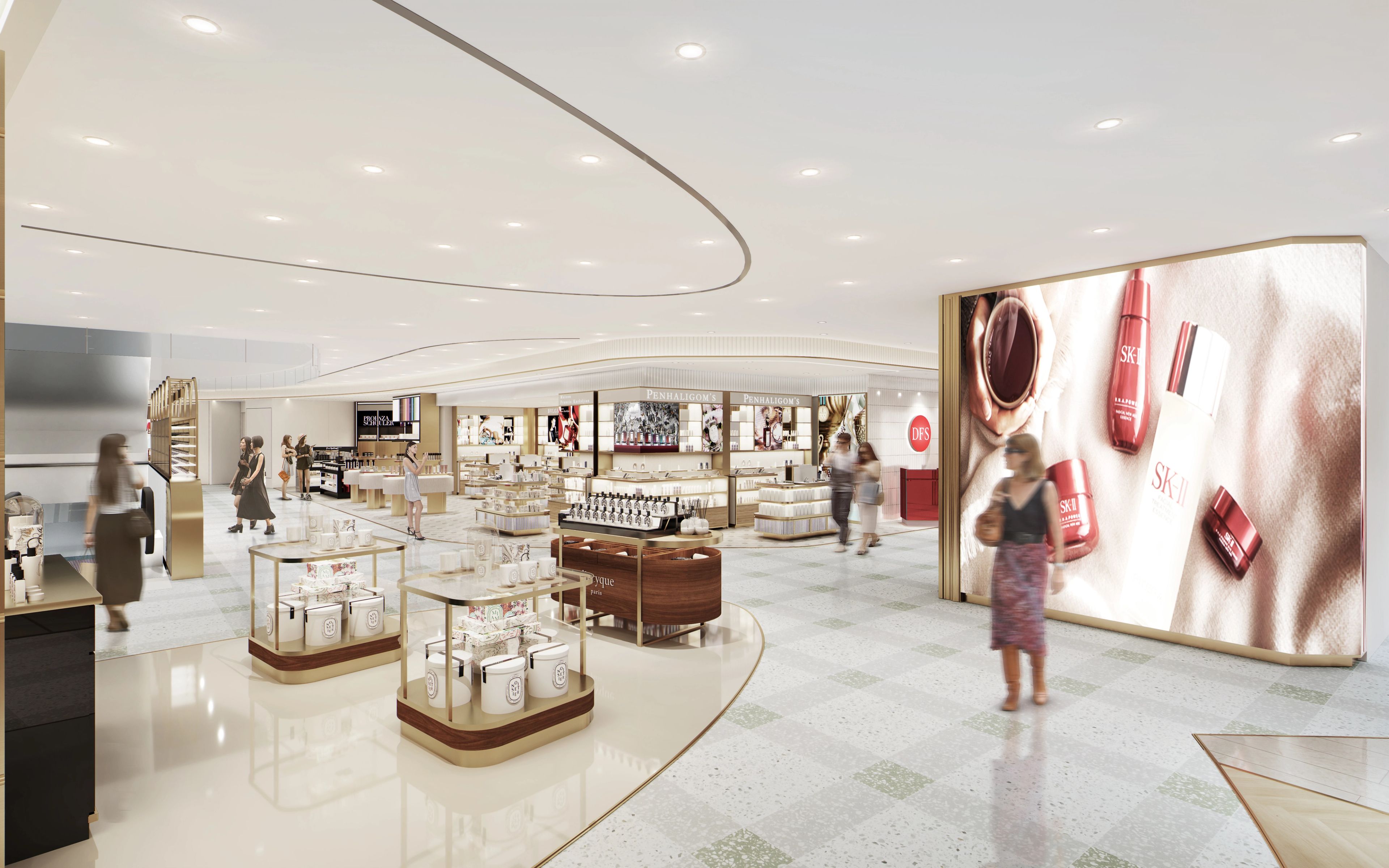 An interior render of DFS Hysan Place Beauty Hall.