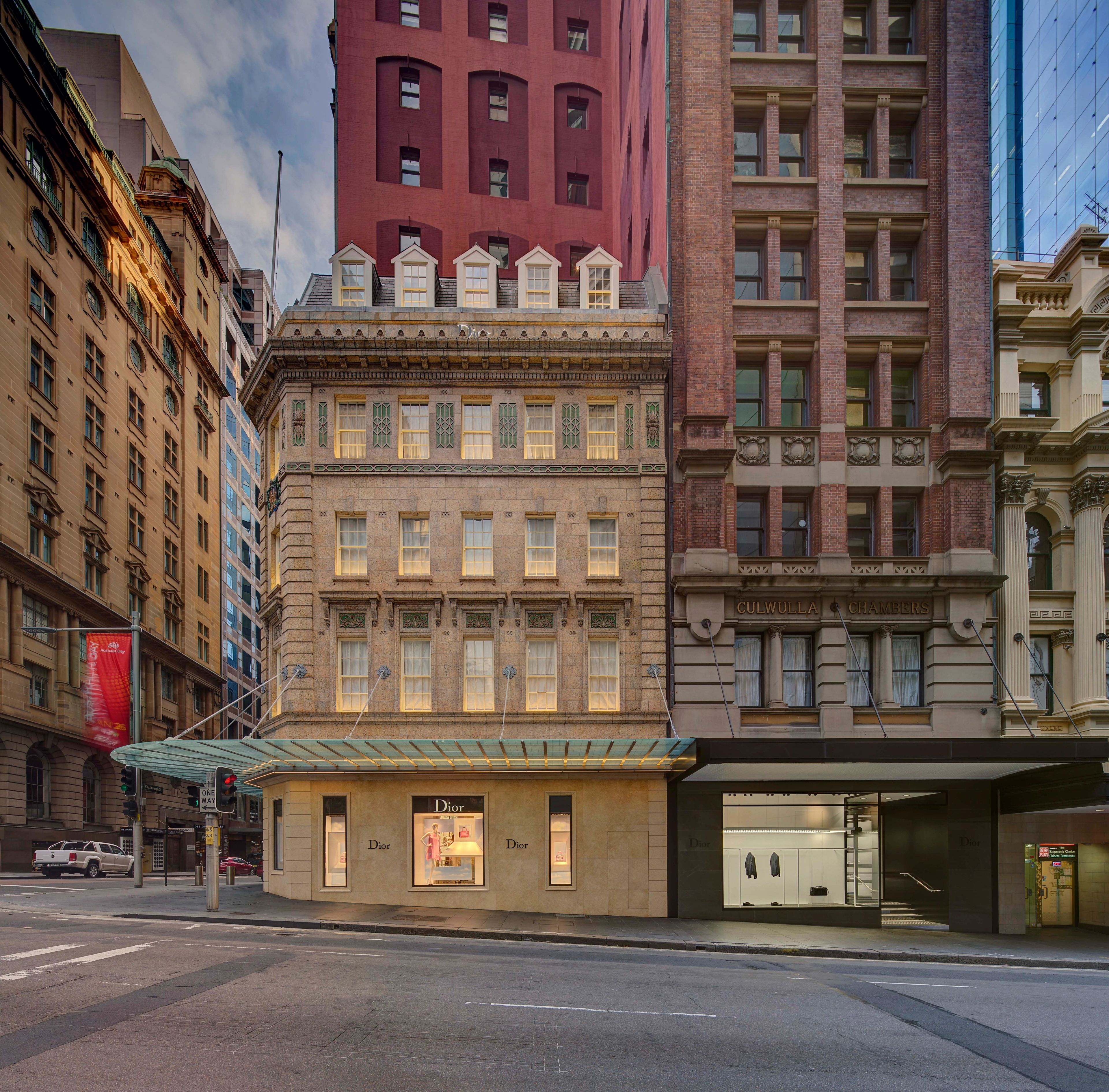 Dior Sydney flagship store within a restored heritage building, showcasing luxury retail architecture in the Sydney CBD.